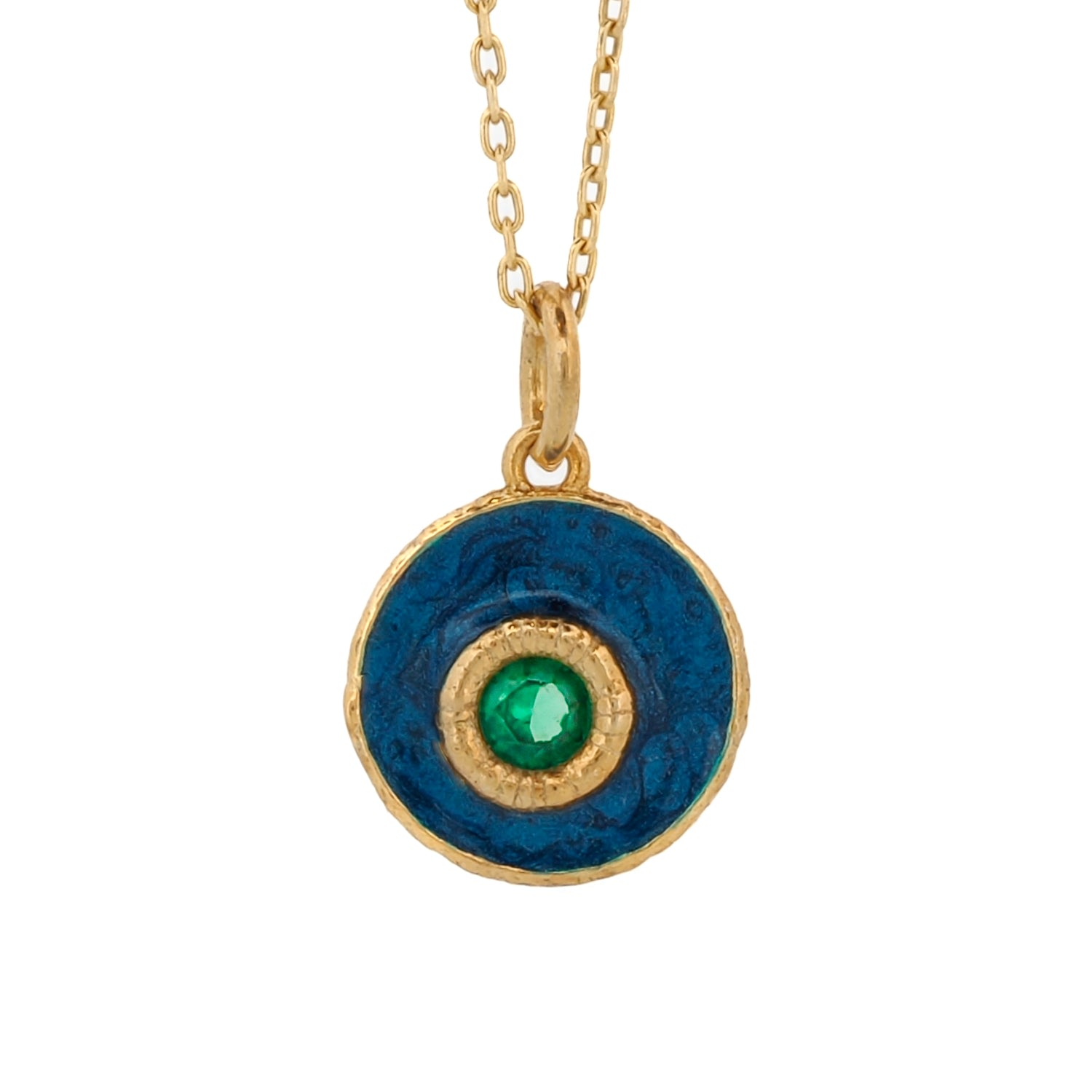 Women’s Blue / Gold / Green Blue Enamel Jade Stone Evil Eye Pendant Gold Chain Necklace - Blue Ebru Jewelry