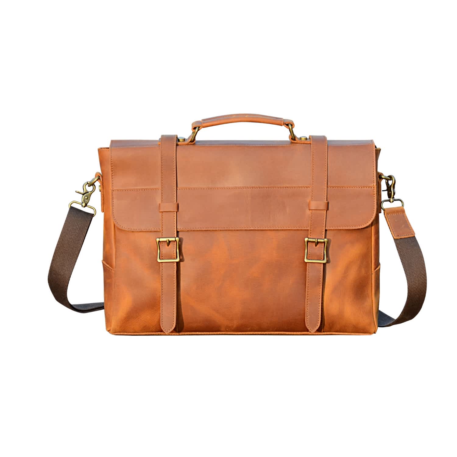 worn leather messenger bag