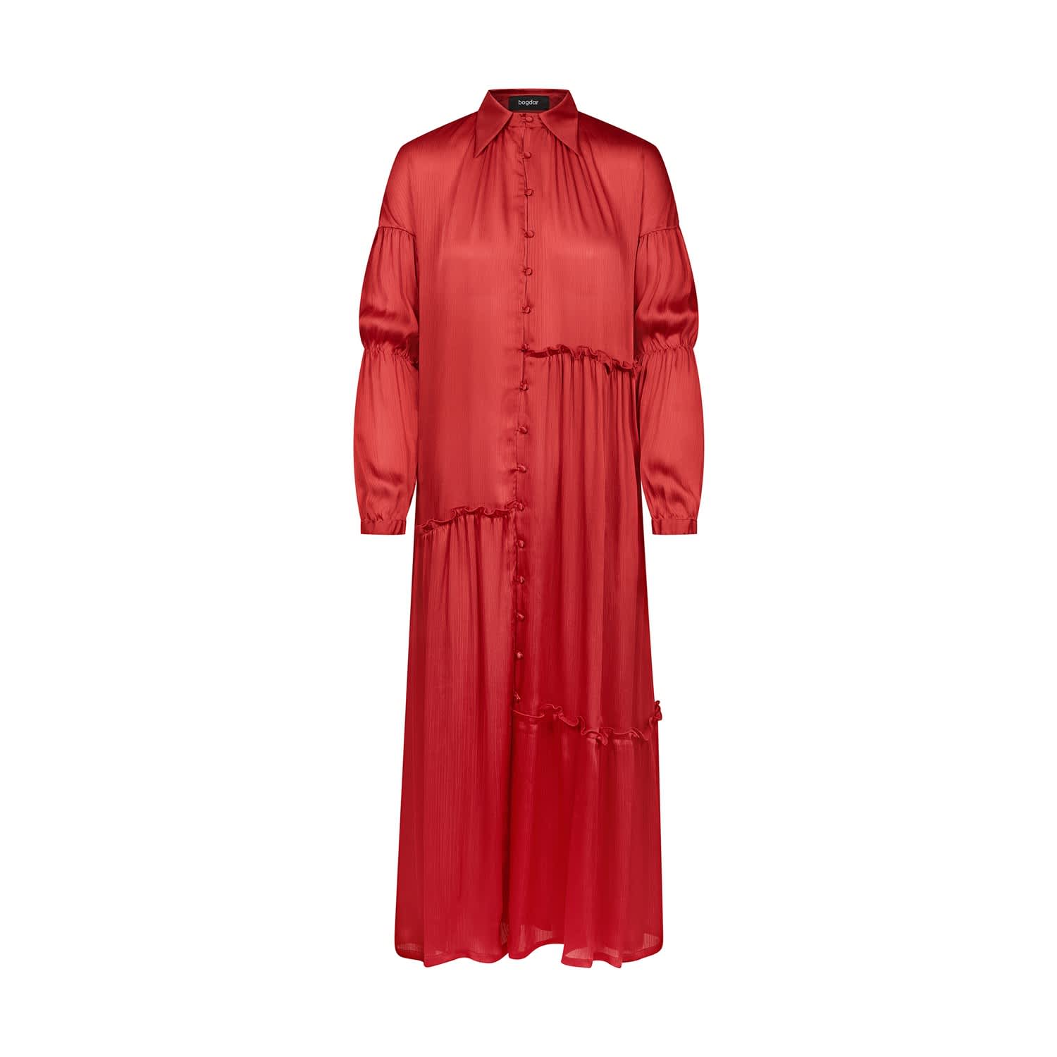 red maxi shirt dress