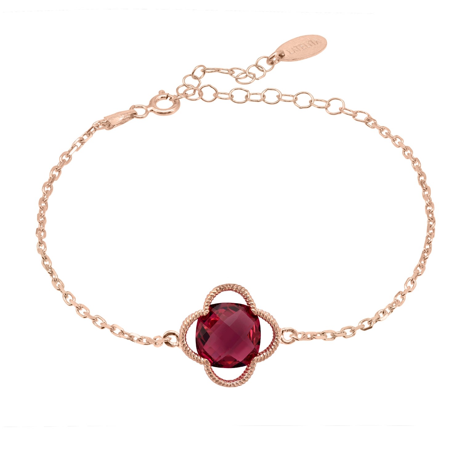 Women’s Pink / Purple / Rose Gold Open Clover Flower Gemstone Bracelet Rosegold Pink Tourmaline Latelita