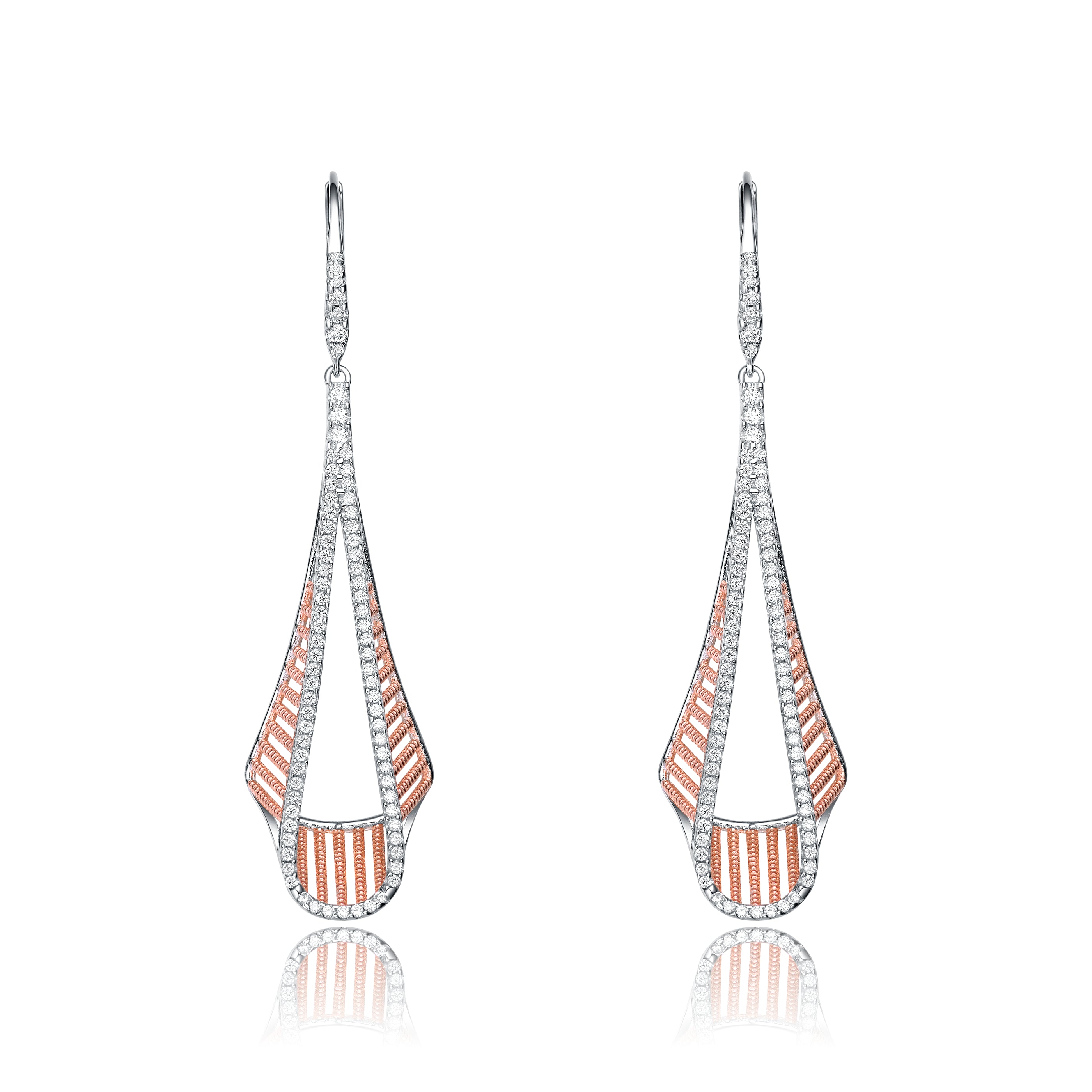 Women’s Silver / Rose Gold Sterling Silver Rose Gold Cubic Zirconia Drop Earrings Genevive Jewelry