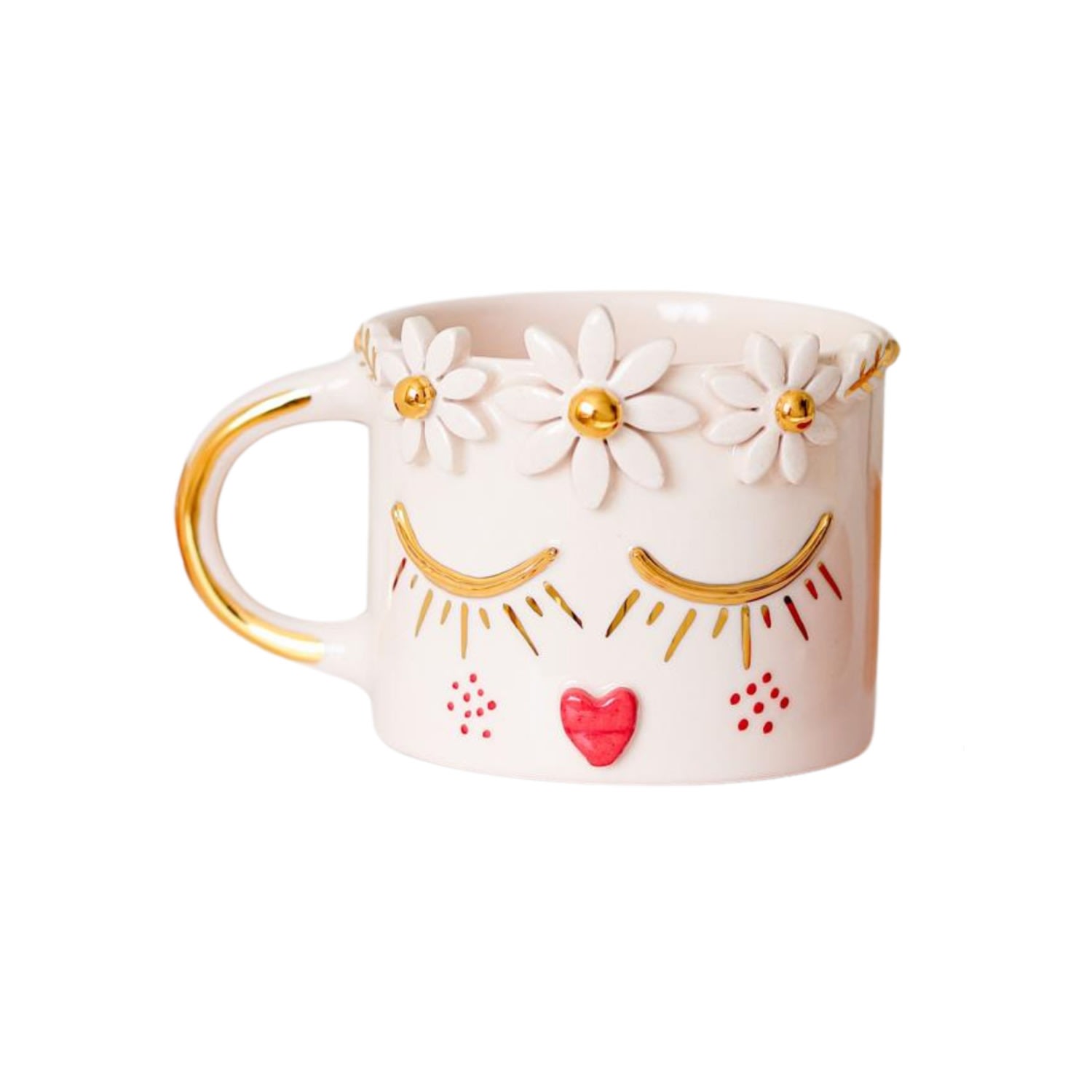 Anatoliacraft Red Handmade Golden Blossoms Ceramic Mug – Floral Crown & Shimmering Gold Accents