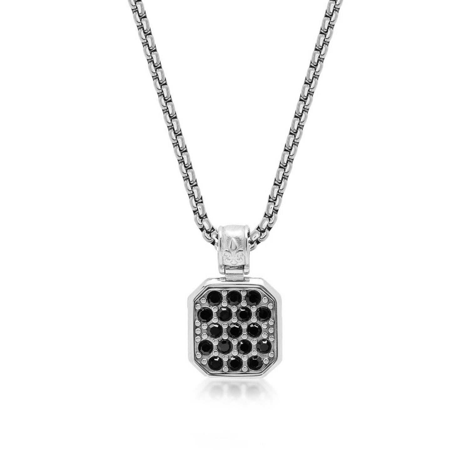 Nialaya Men's Black / Silver Silver Necklace With Black Cz Square Pendant In Metallic
