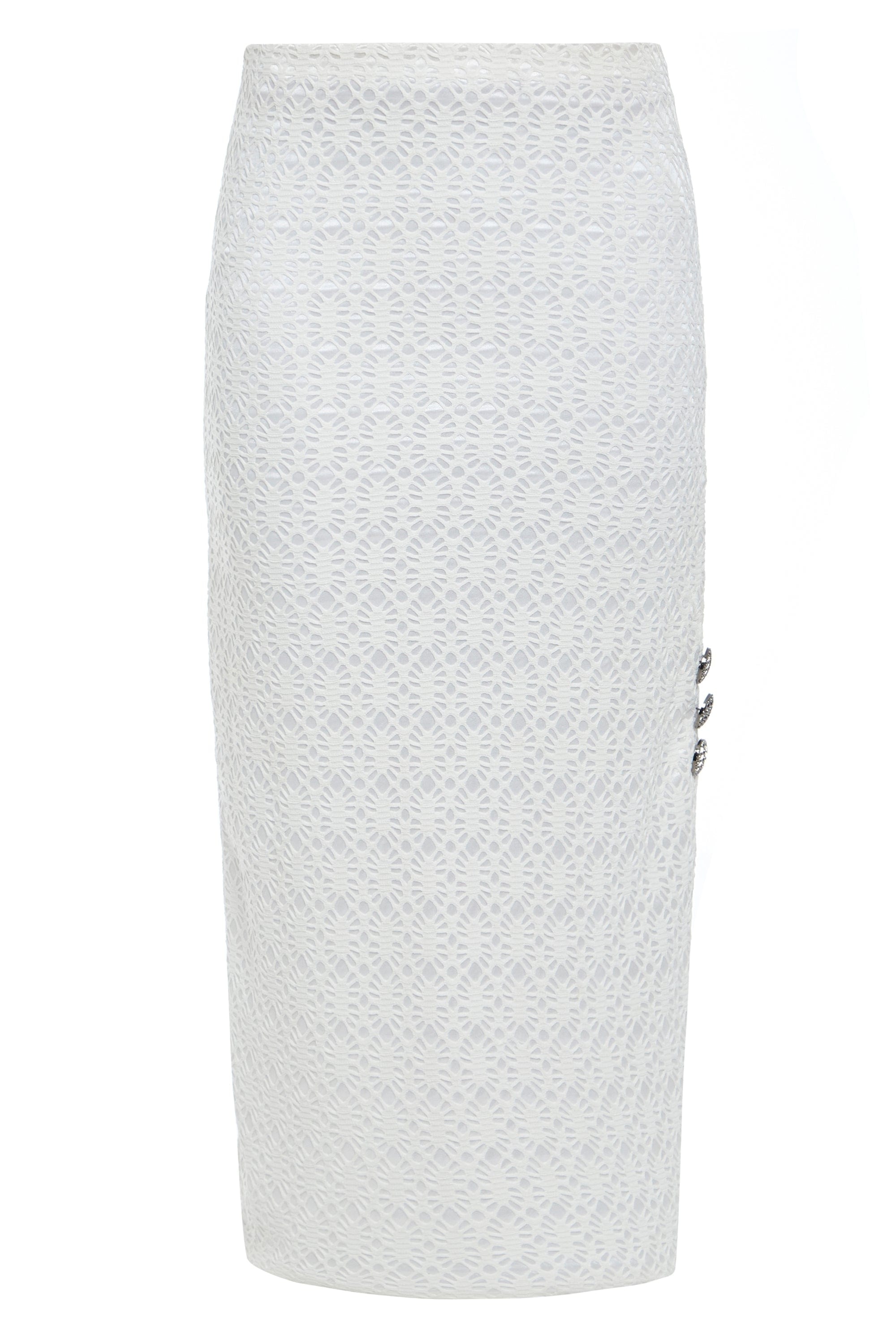 Sarvin Women's White Lace Bodycon Skirt In White
