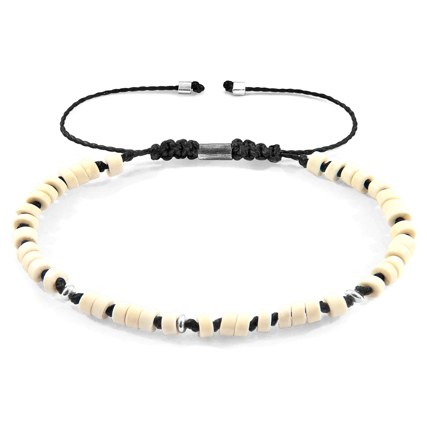 Anchor & Crew Men's White Turquoise Percy Silver & Stone Skinny Macrame Bracelet In White