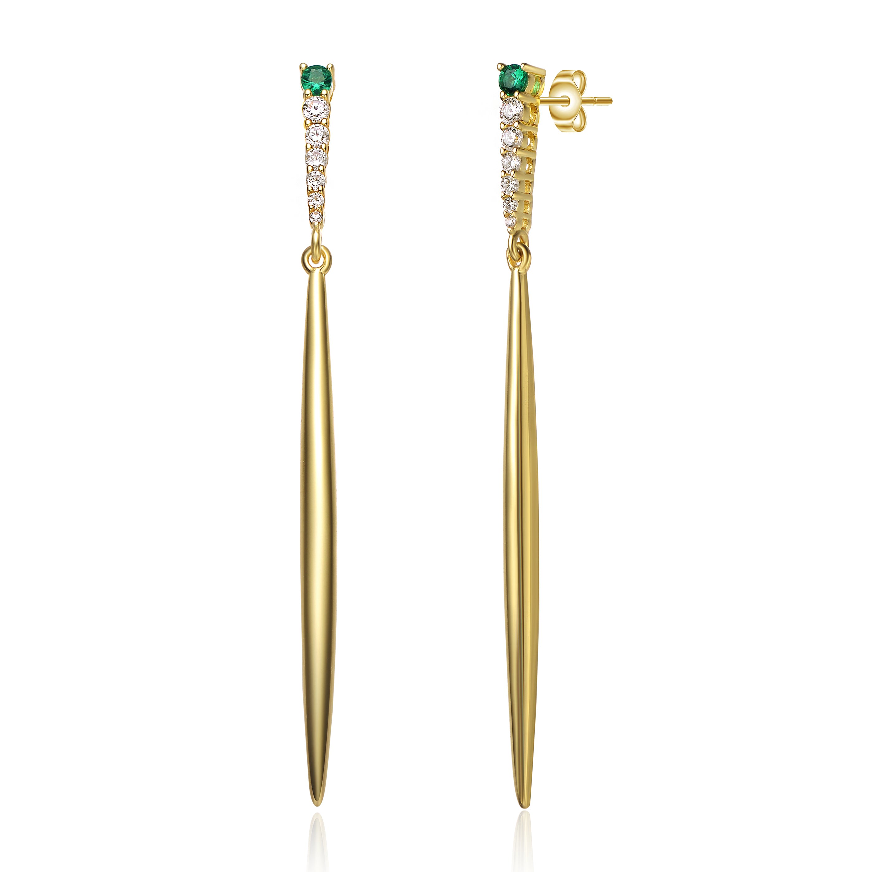 Women’s White / Gold / Green Sterling Silver Cubic Zirconia Icicle Spike Dangle Gold Earrings Genevive Jewelry