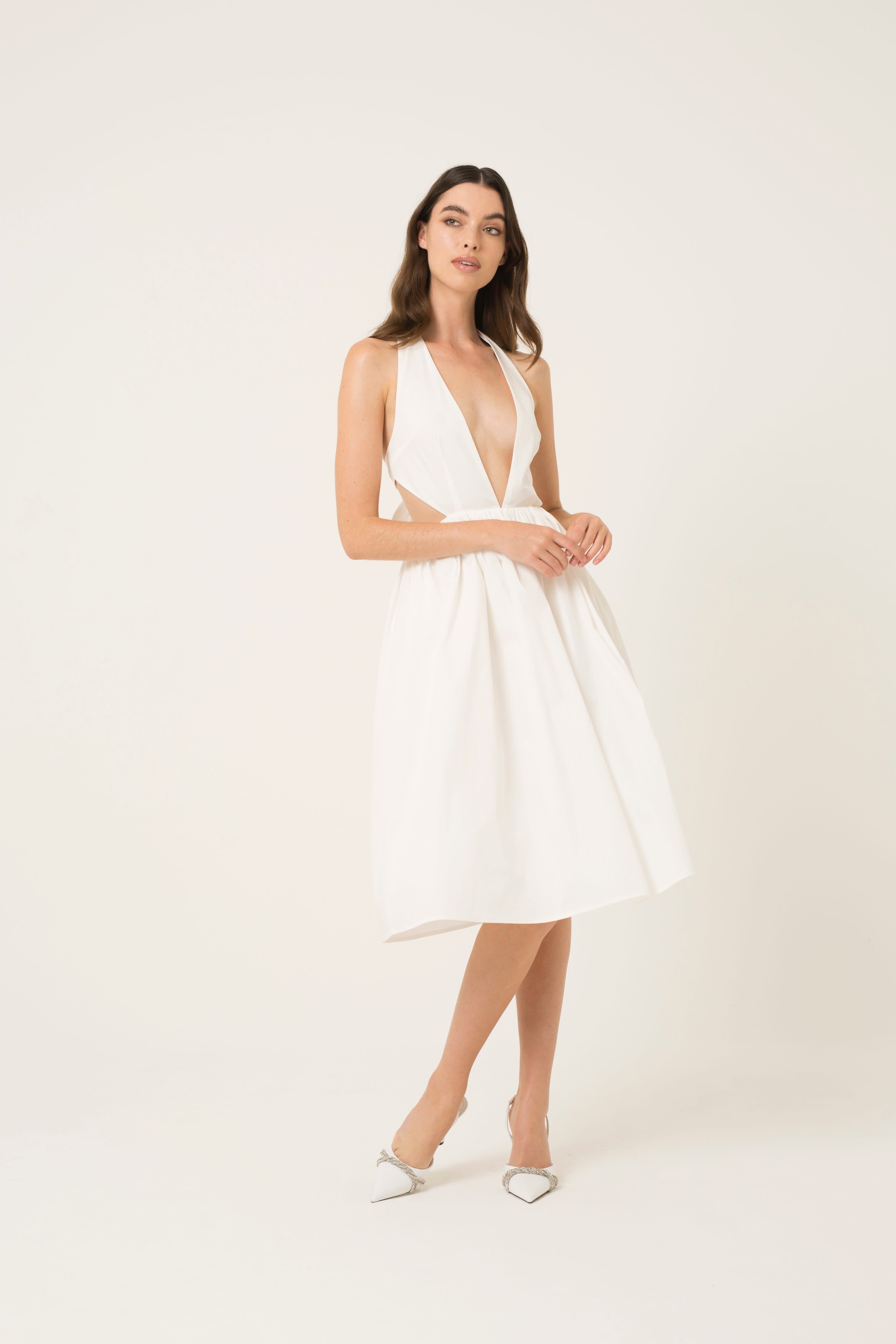 Marilyn White Cotton Halter Neck Dress by AMY LYNN