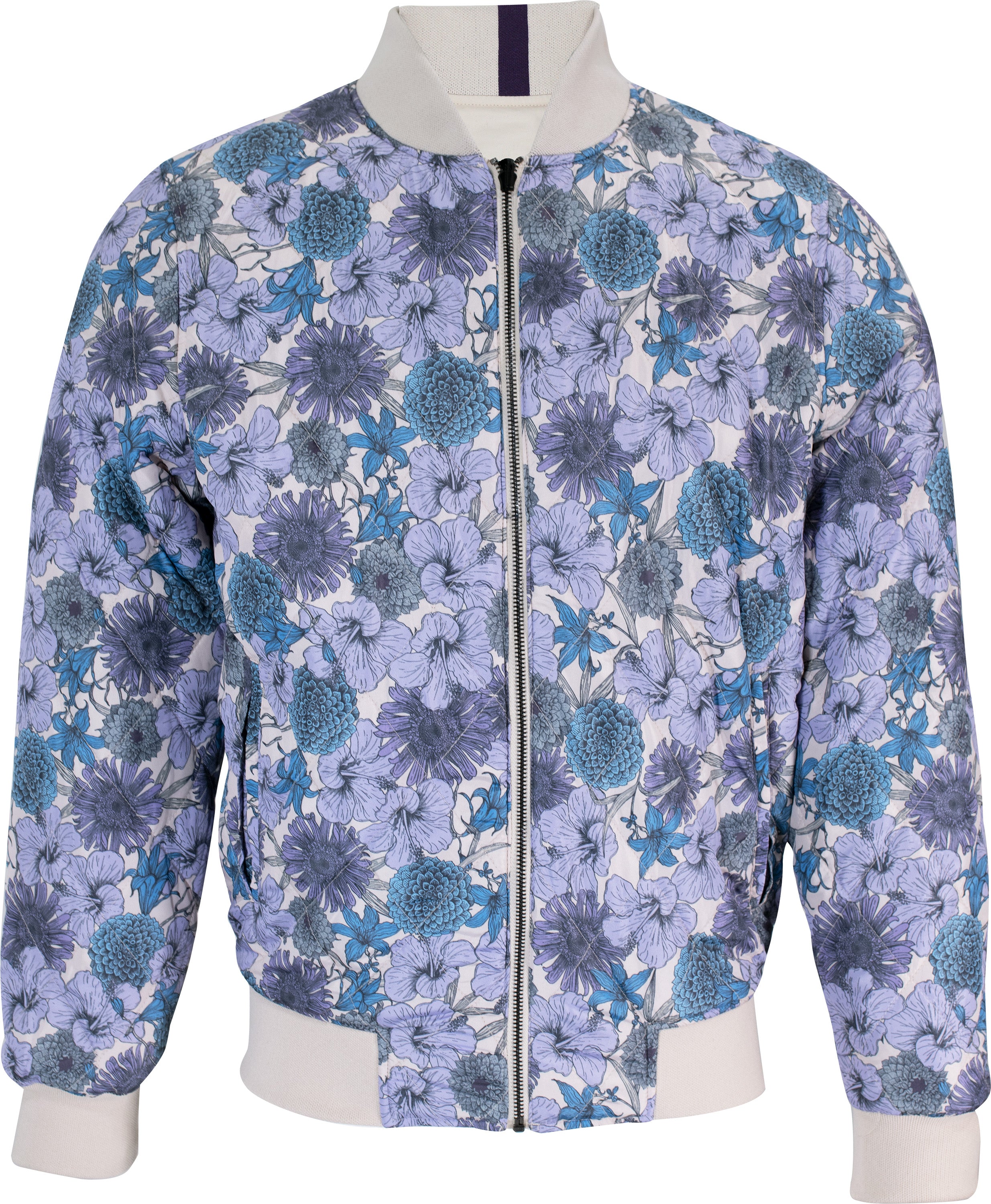 LORDS OF HARLECH MEN'S PURPLE / NEUTRALS / BLUE RON HIBISCUS GARDEN REVERSIBLE JACKET - PUMICE