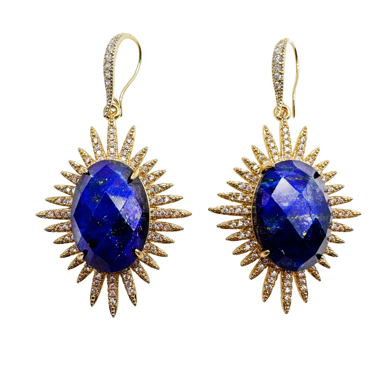 Farra Women's Blue / Gold Lapis Hook Earrings In Multi