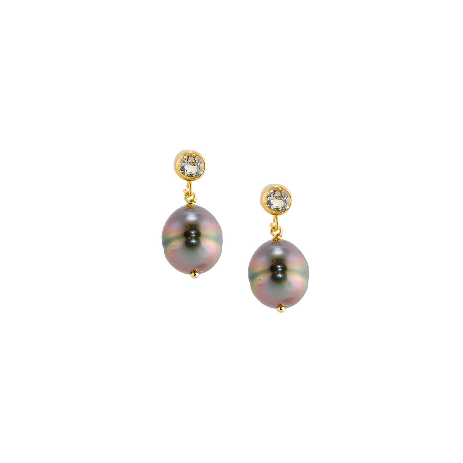 Women’s Black Tahitian Pearl & White Topaz Earrings Amy Gambill Designs