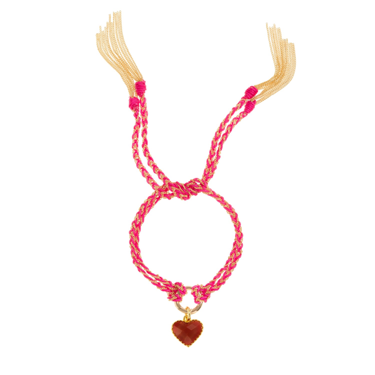 Women’s Pink / Purple / Red Fuchsia Silk And Gold Chain Red Quartz Heart Friendship Bracelet Patroula Jewellery