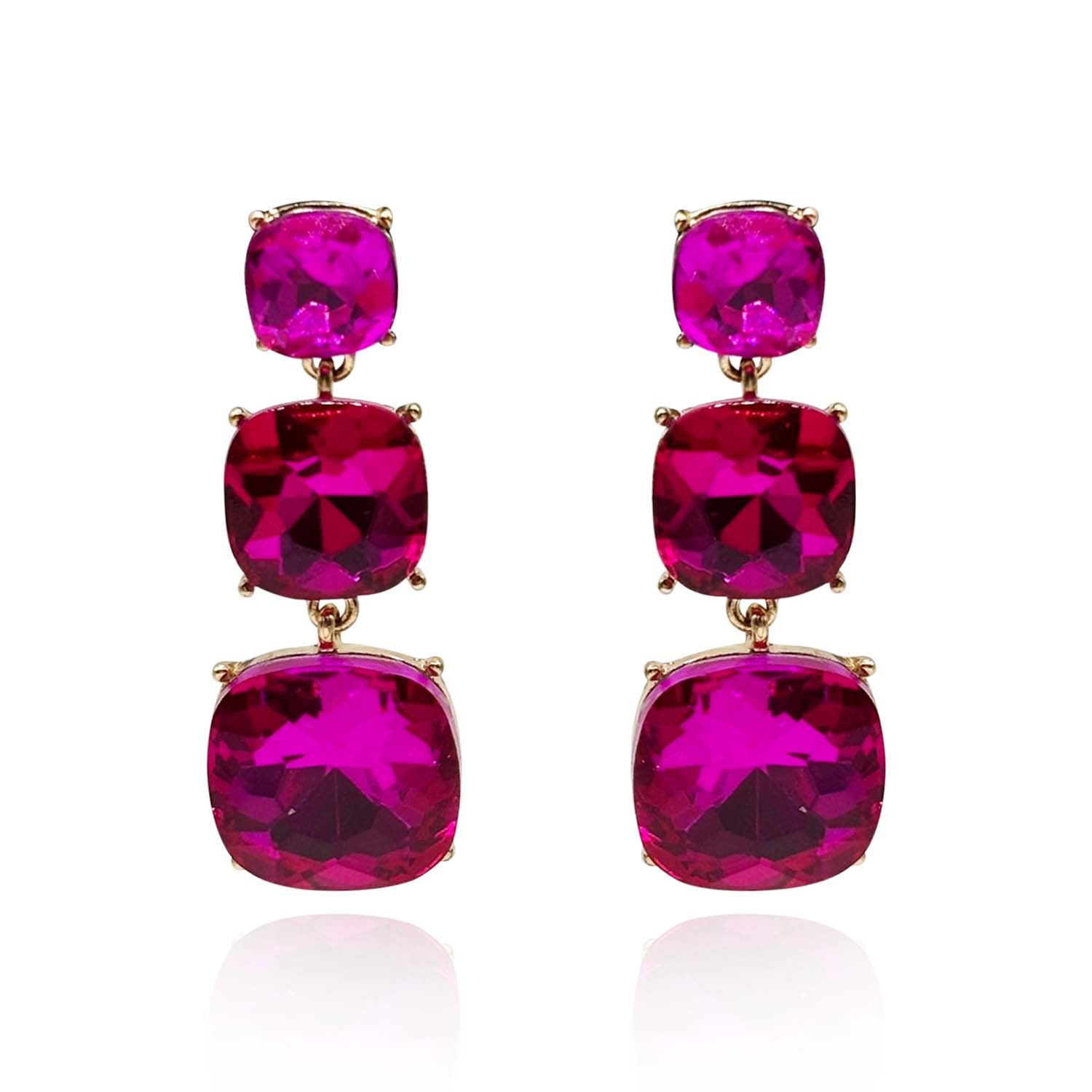 Michael Nash Jewelry Women's Pink / Purple Triple Cushion Shape Fuschia Drop Earrings