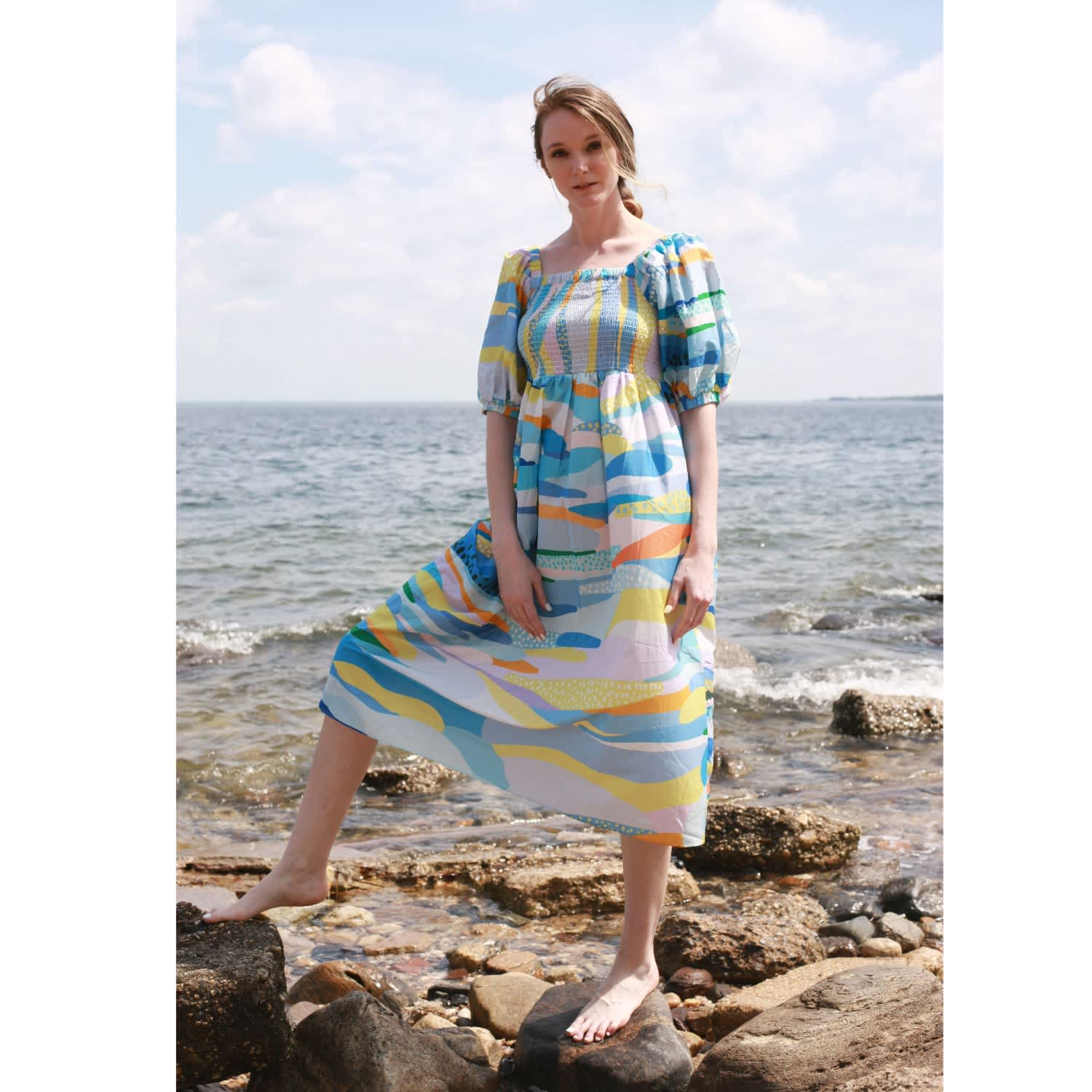 Landscape Smocked Cotton Silk Dress | Jessie Zhao New York Landscape Smocked Cotton Silk Dress | Jessie Zhao New York