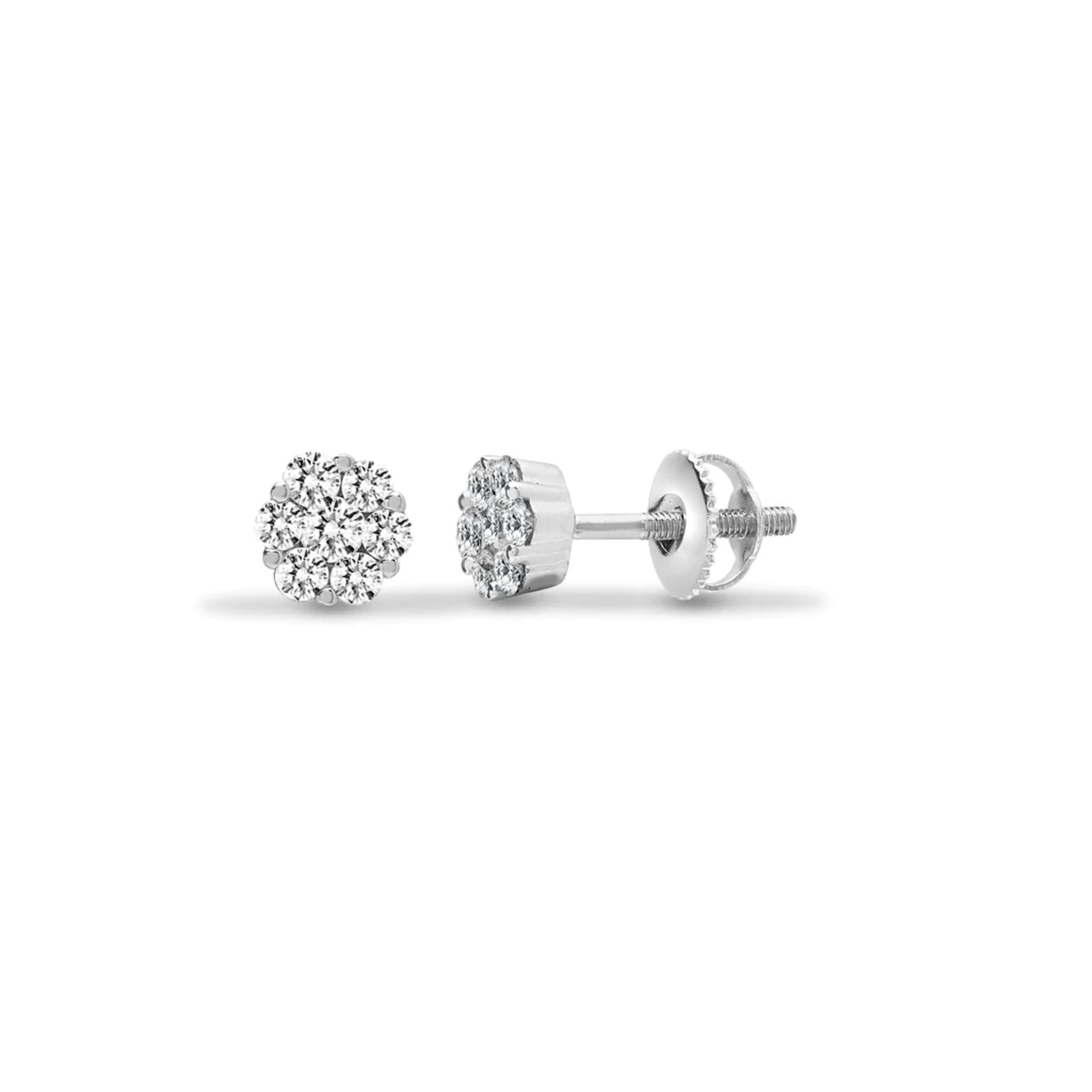 Cervin Blanc Women's Silver / White White Gold Diamond Seven Stone Daisy Cluster Stud Earrings In Multi