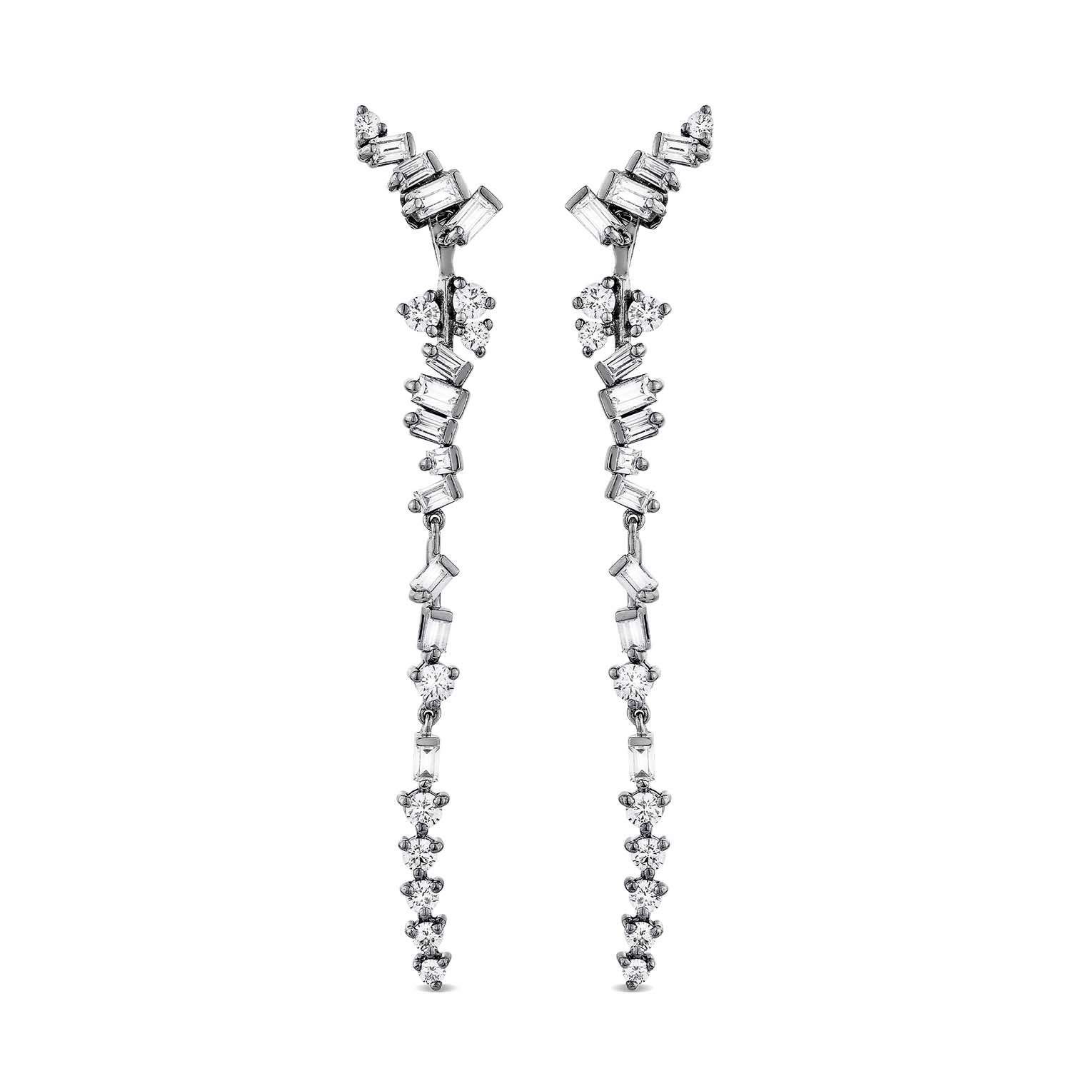 Sally Skoufis Women's Black / White Baguette Drop Earrings With Man Made Cz Diamond Stimulant In Sterling Silver & In Multi