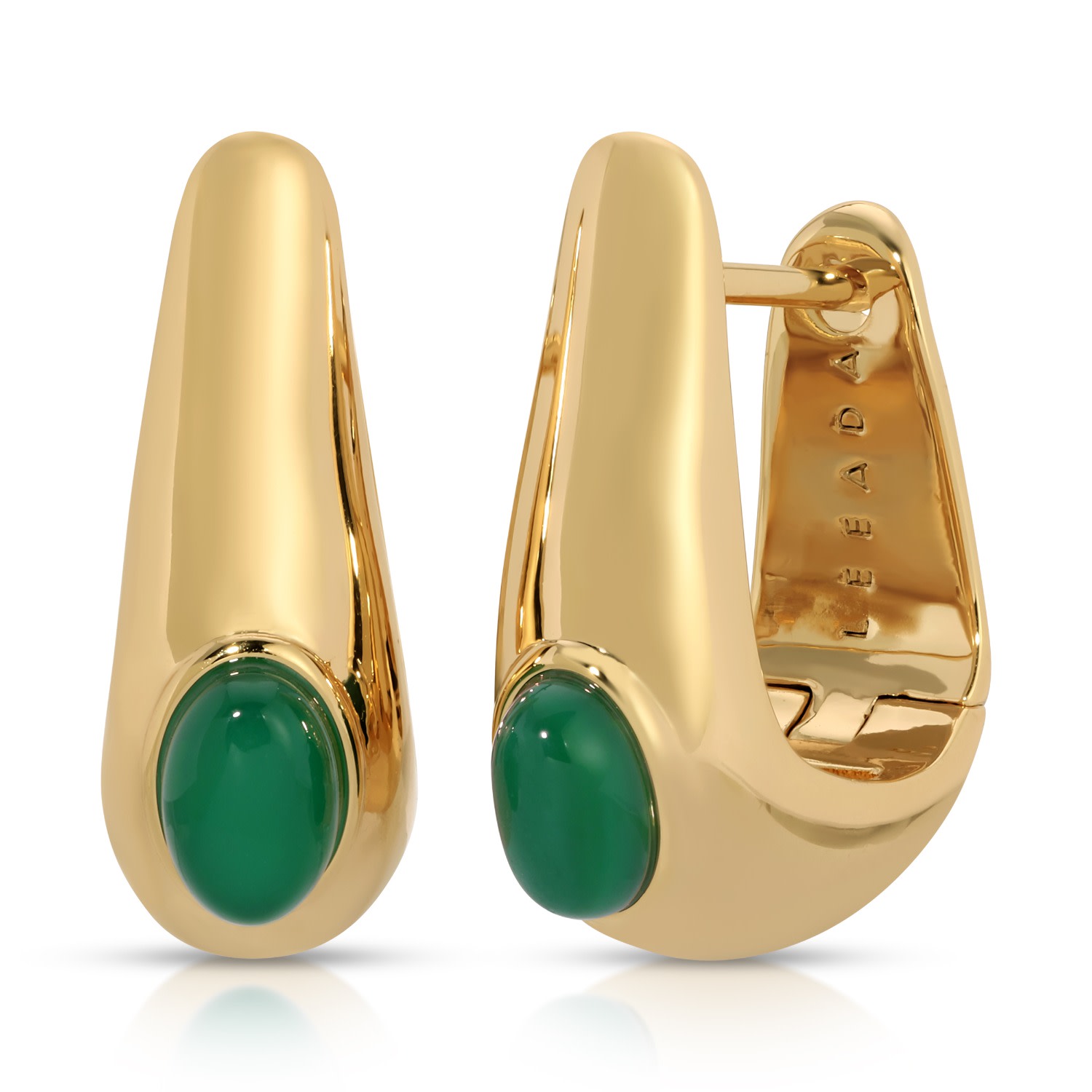 Leeada Jewelry Women's Green / Gold Reve Gem Hoops - Emerald Jade