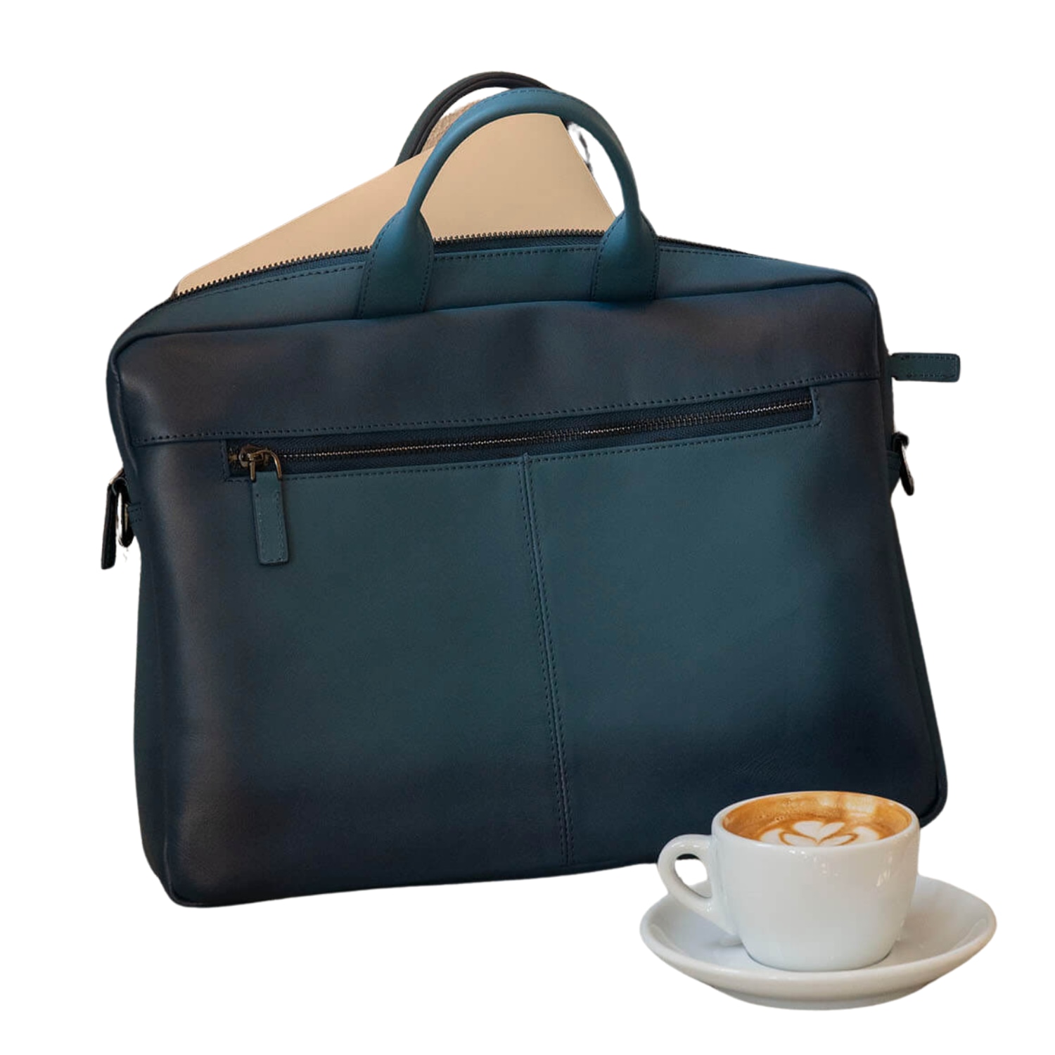 Leathere Women's Classic Leather Laptop Bag - Blue - Hollywood