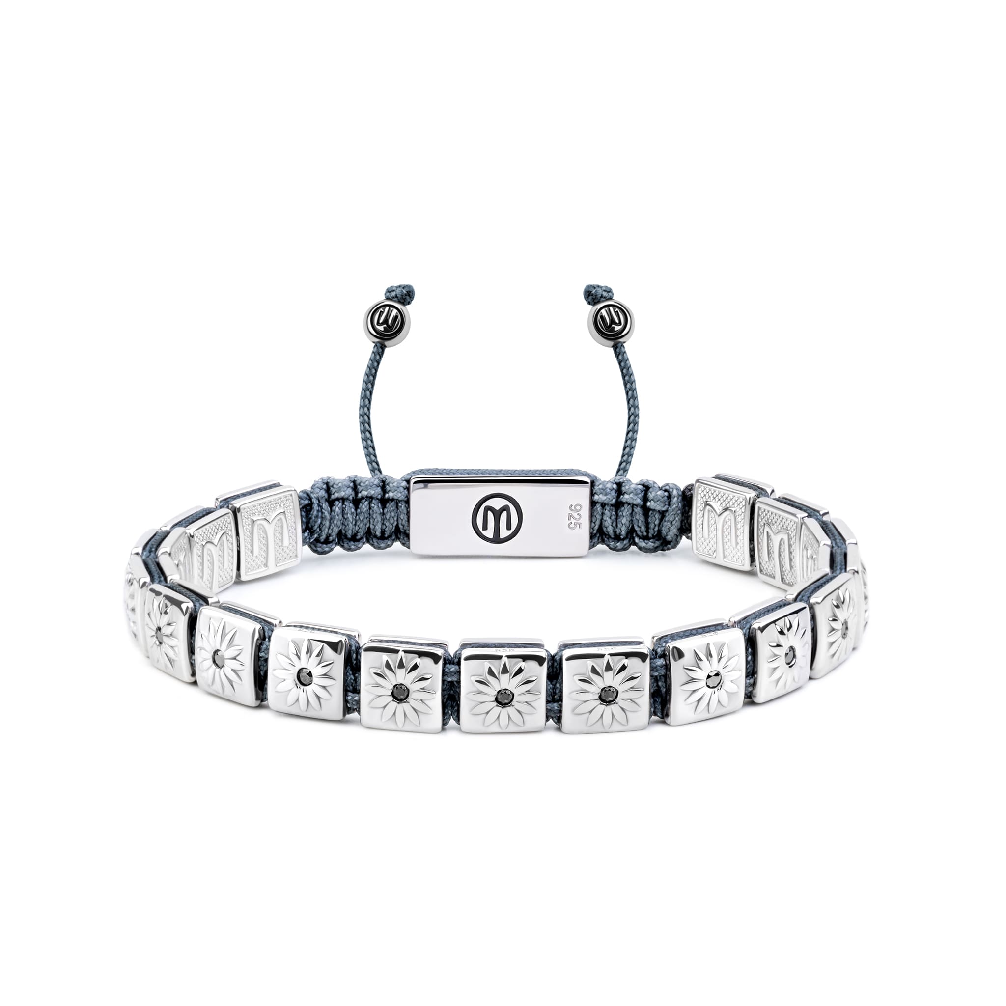 Mahigan Women's Grey / Silver Silver Macrame Bracelet With Black Moissanite & Dark Gray String - The Sun Wor