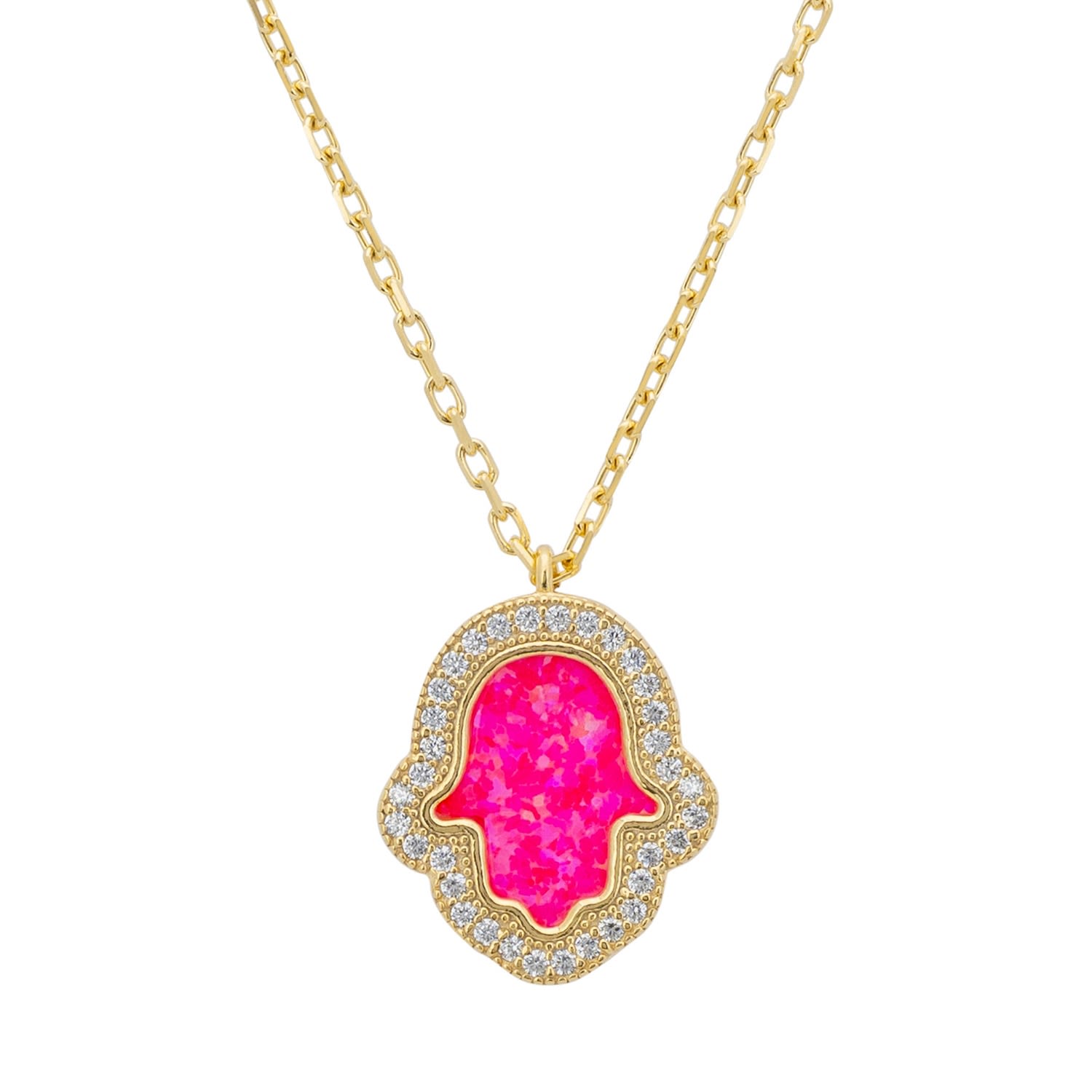 Latelita Women's White / Gold / Pink Hamsa Opalite Pink Necklace Gold