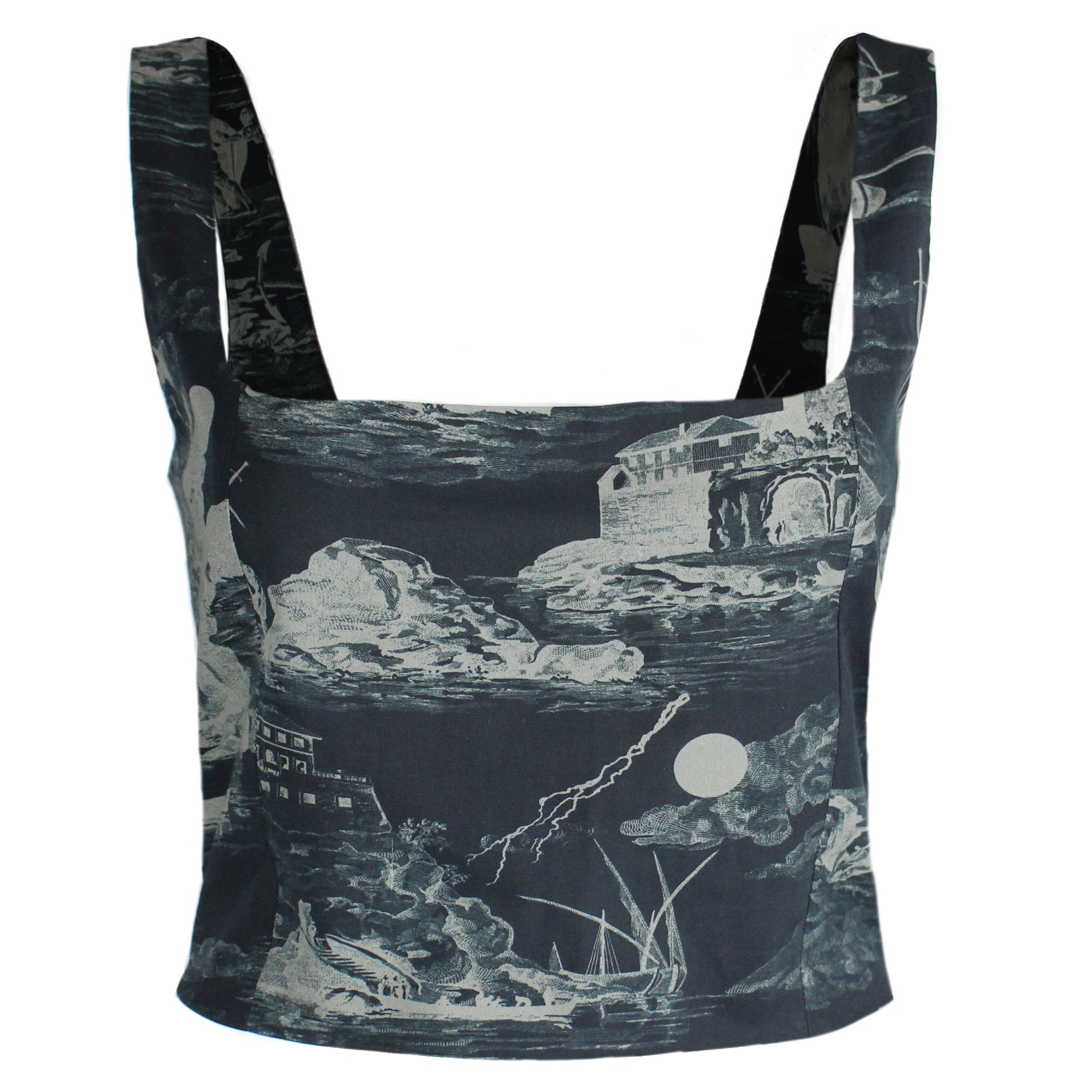 Klements Women's May Bodice Top In Doomed Voyage Print, Black & Beige In Black