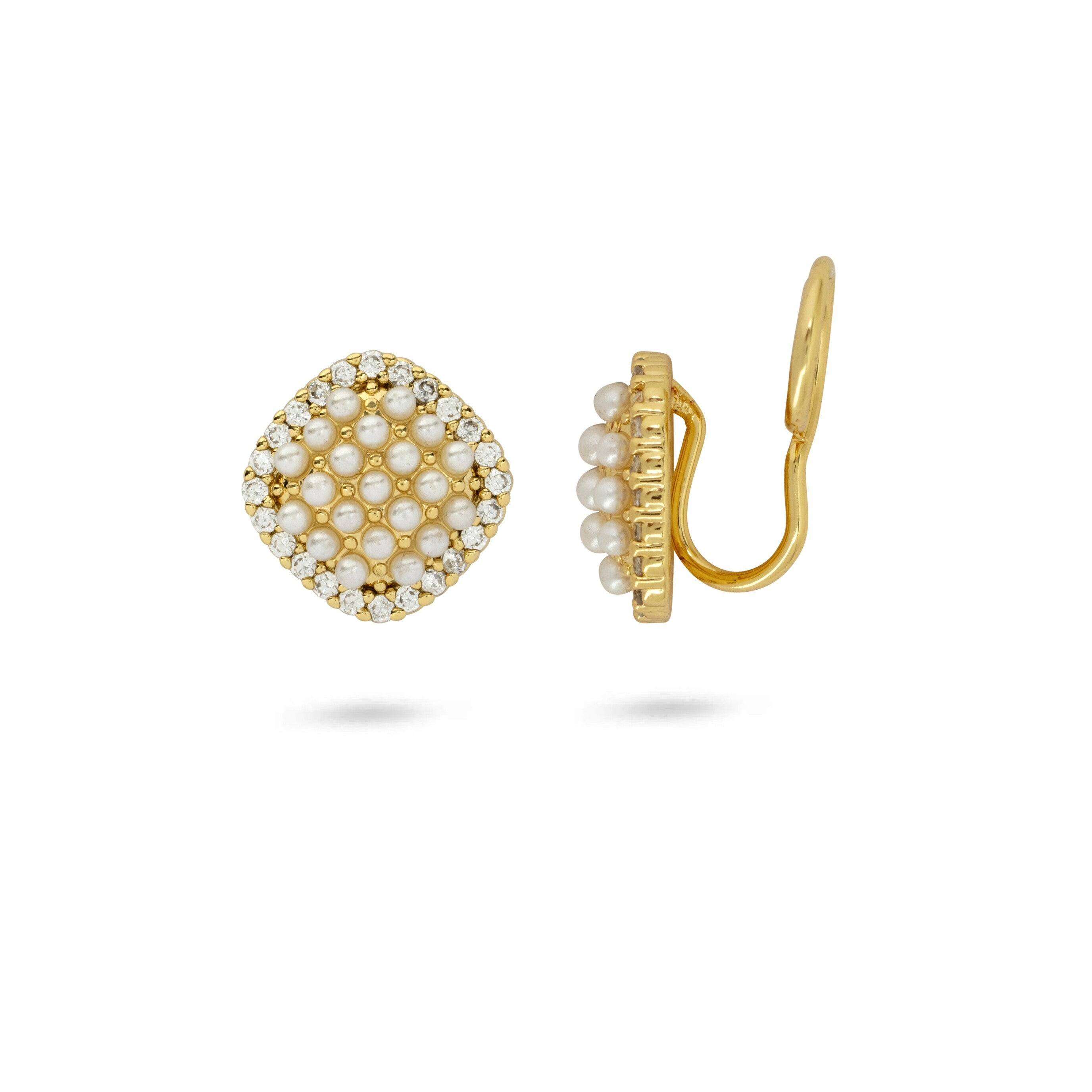 Gold Trip Women's Gold / White Pearl Square Clip On Earrings In Gold