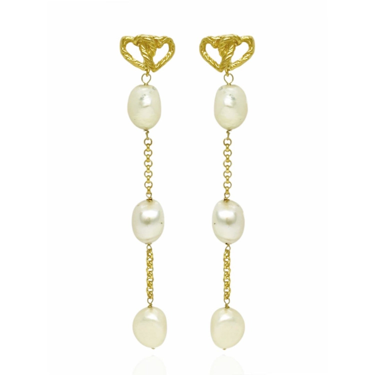 Unaloe Women's Earrings With Intertwined Hearts And Pearls, Gold-plated