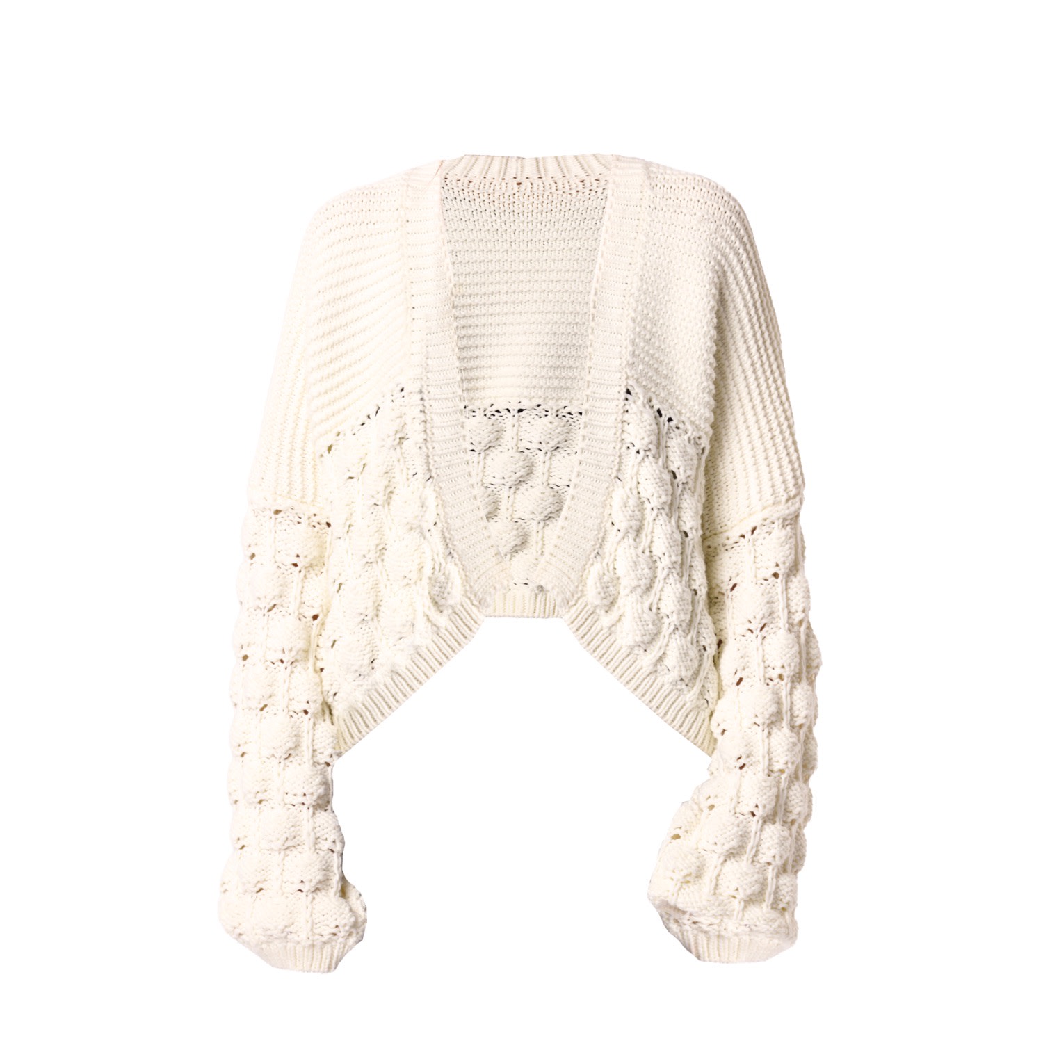 Lily Phellera Women's White Heloïse Chunky Knit Bubble Sleeve Open-front Cardigan In White
