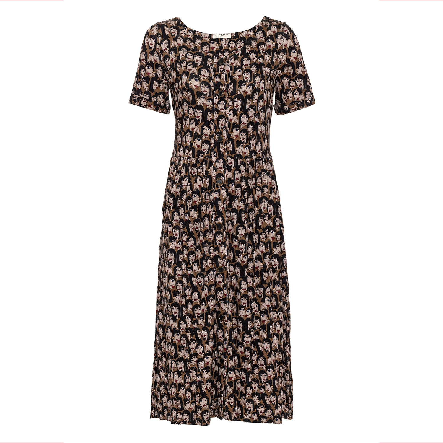 Brown Women Print Front Button Dress Small Anou Anou