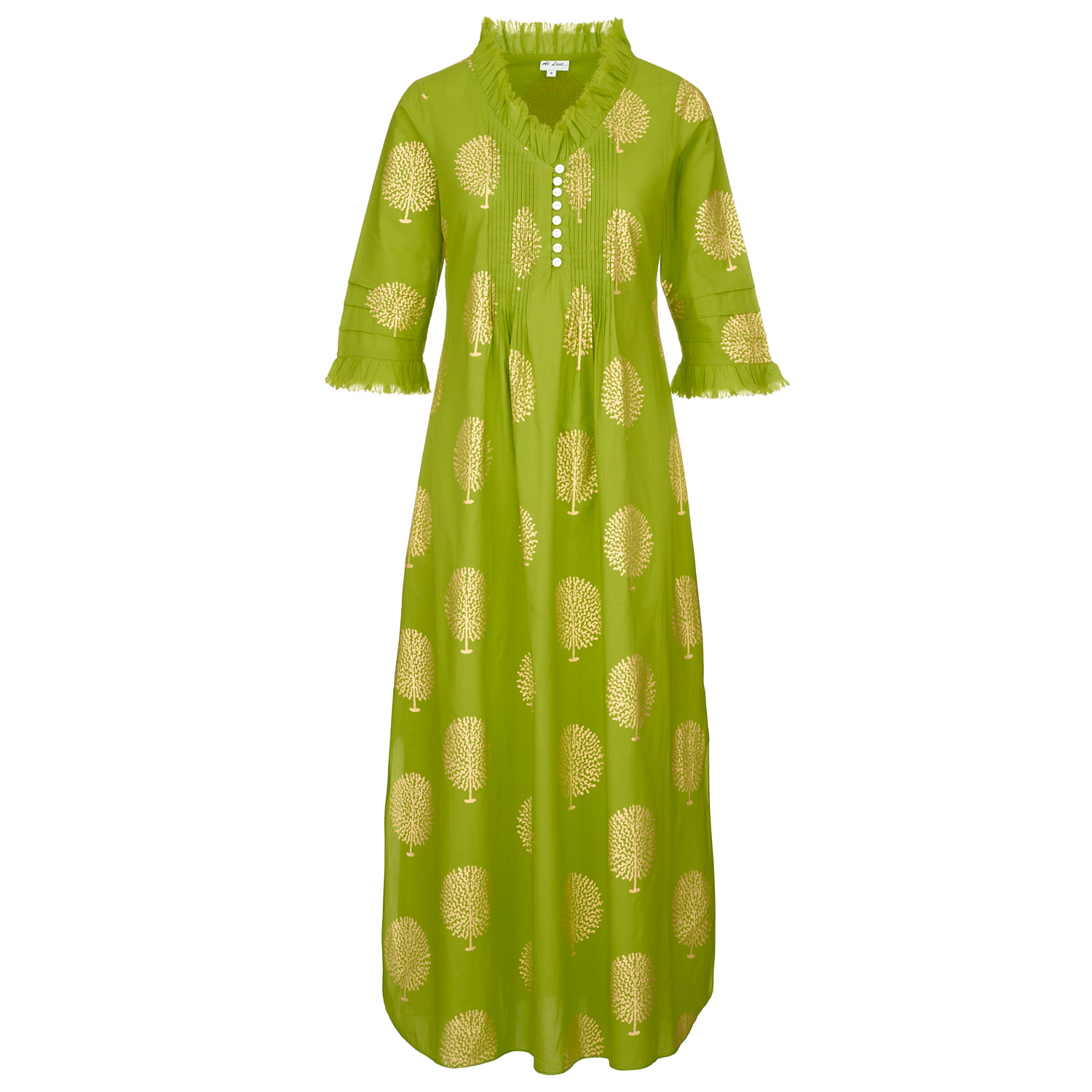 At Last... Women's Gold / Green Cotton Annabel Maxi Dress In Lime & Gold In Gold/green