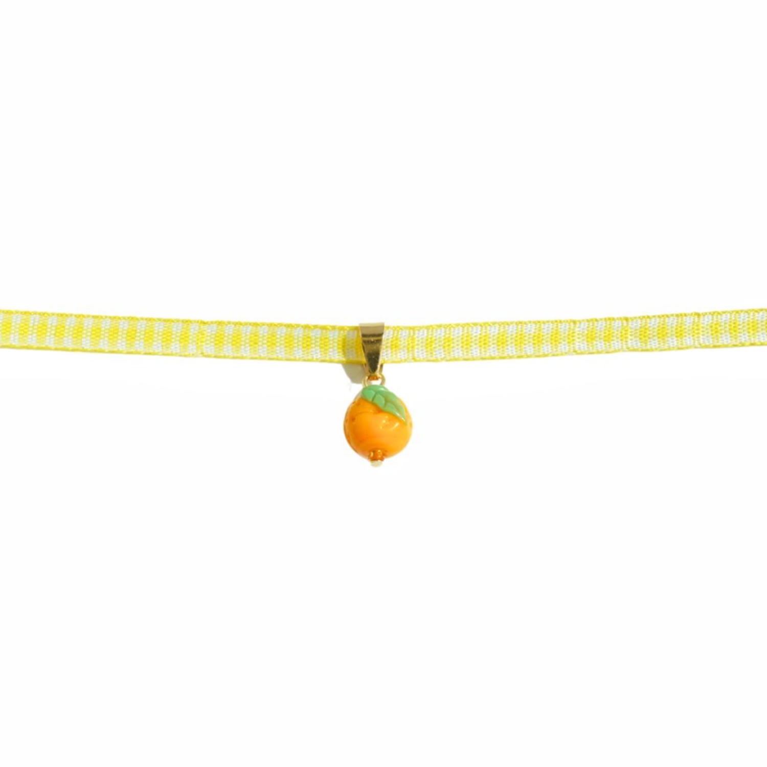 I'mmany London Women's Yellow / Orange Cutie Pie Glass Tangerine Gingham Ribbon Open End Choker Necklace