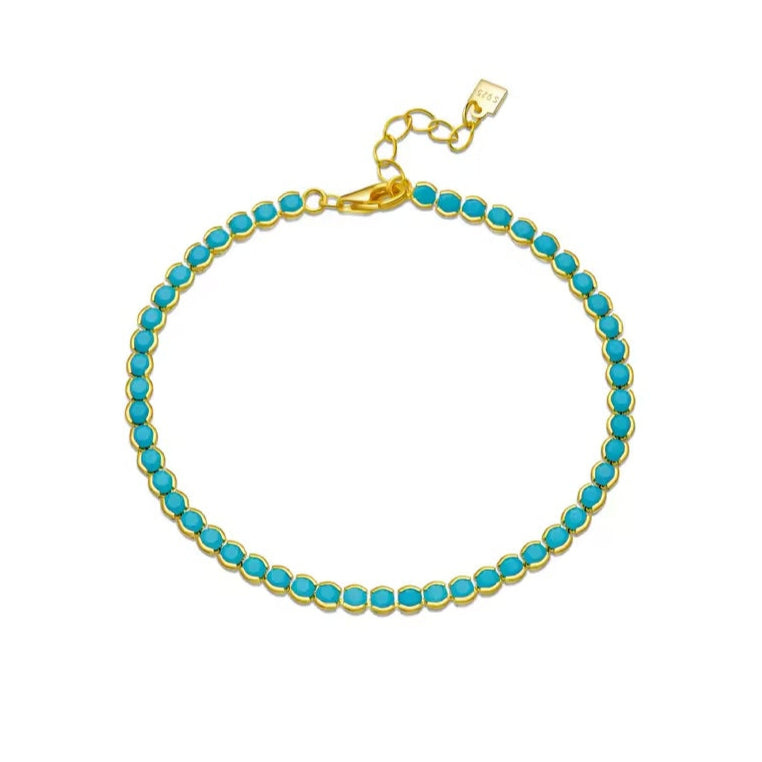 Nazzar Women's Gold / Blue Dainty Bezel Turquoise Bracelet