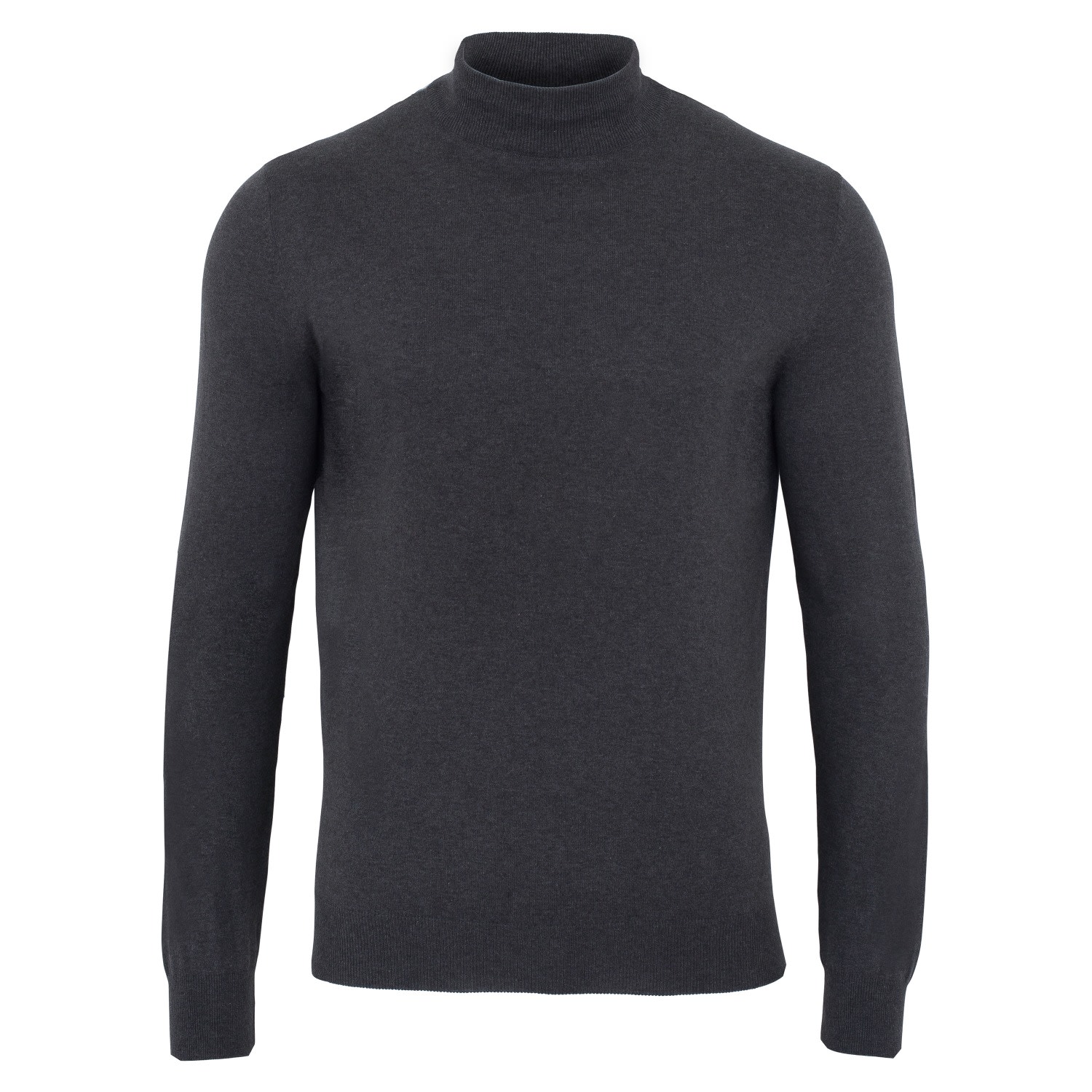 Paul James Knitwear Grey Mens Ultra Fine Cotton Mock Turtle Neck Spencer Jumper - Anthracite In Grey
