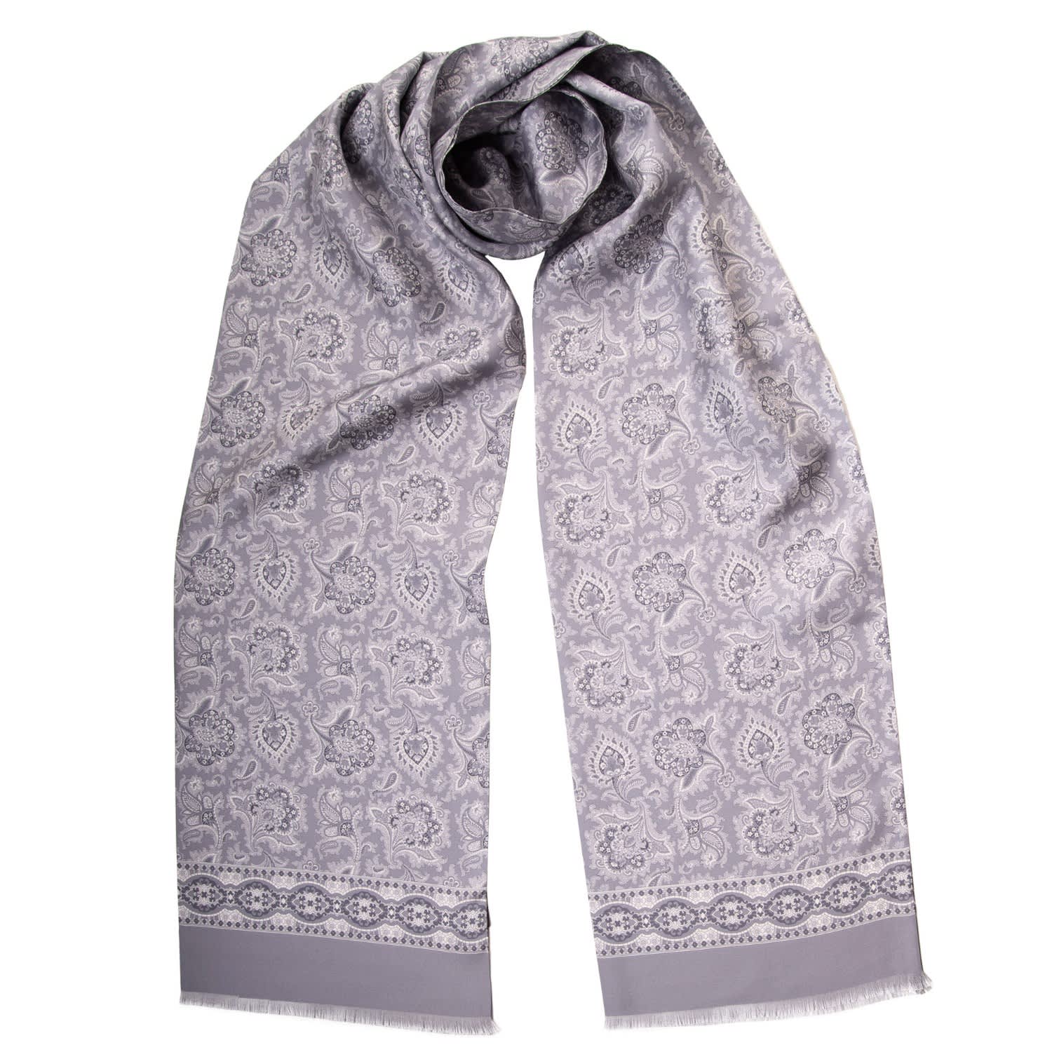 Elizabetta Men's Grey Paisley Silk Wool Italian Scarf