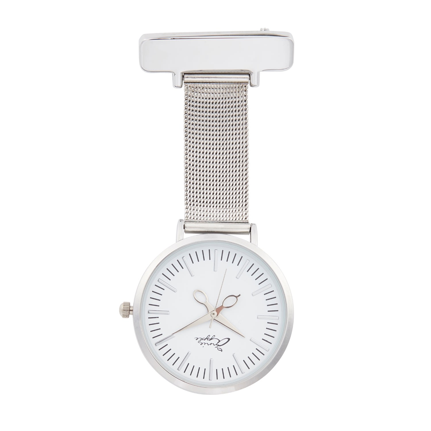 Women’s Annie Apple Silver Mesh Nurse Fob Watch Bermuda Watch Company