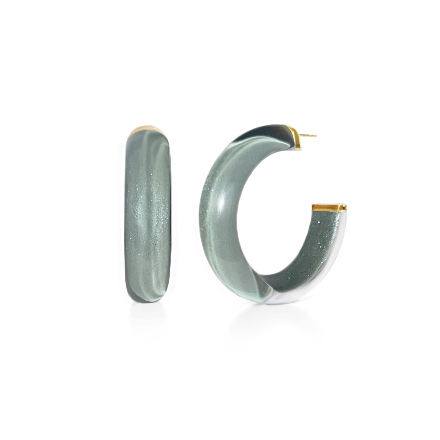 Gold & Honey Women's Green / Gold Small Illusion Hoops In Watercress
