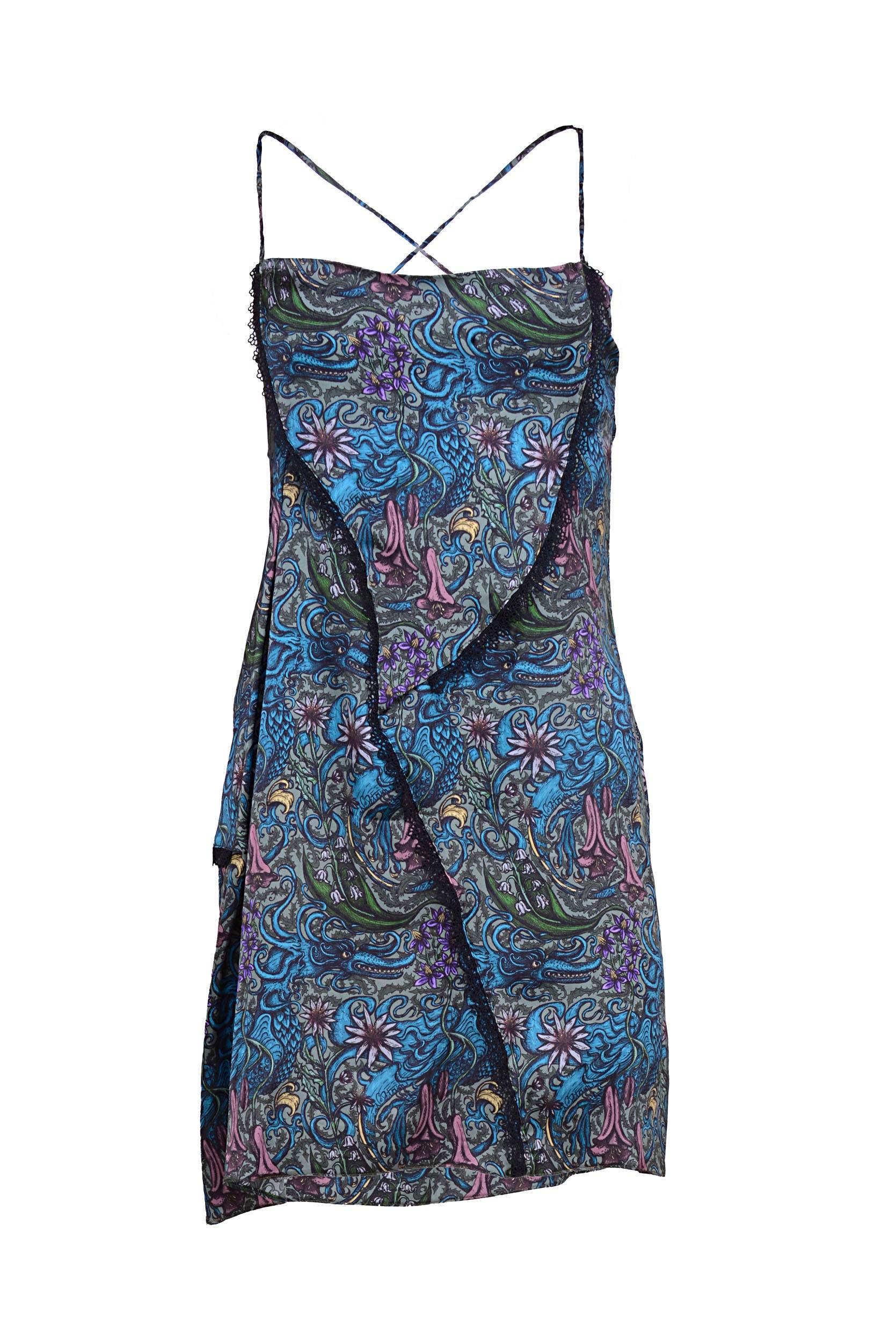 Natalia Petruch Women's Mirabella Dress In Satin Dragon Print In Black