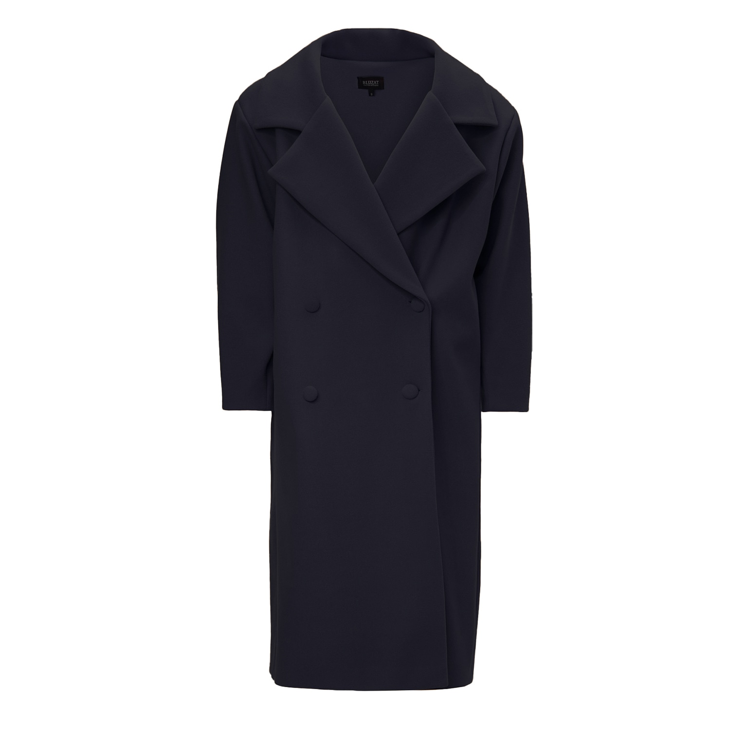 Women’s Black Structured Wool Coat With Oversized Lapels Medium Bluzat