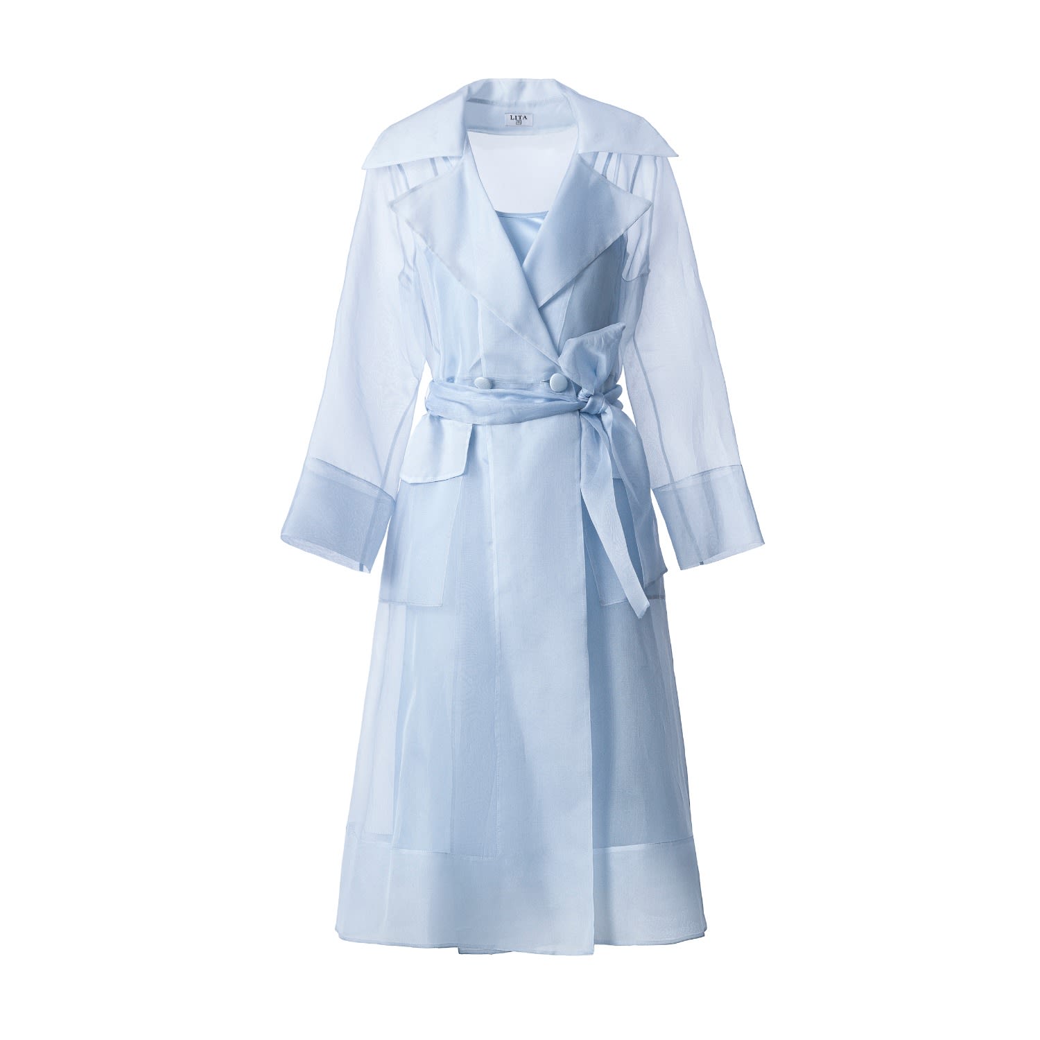 Lita Couture Women's See Through Blue Organza Trench Dress In Blue
