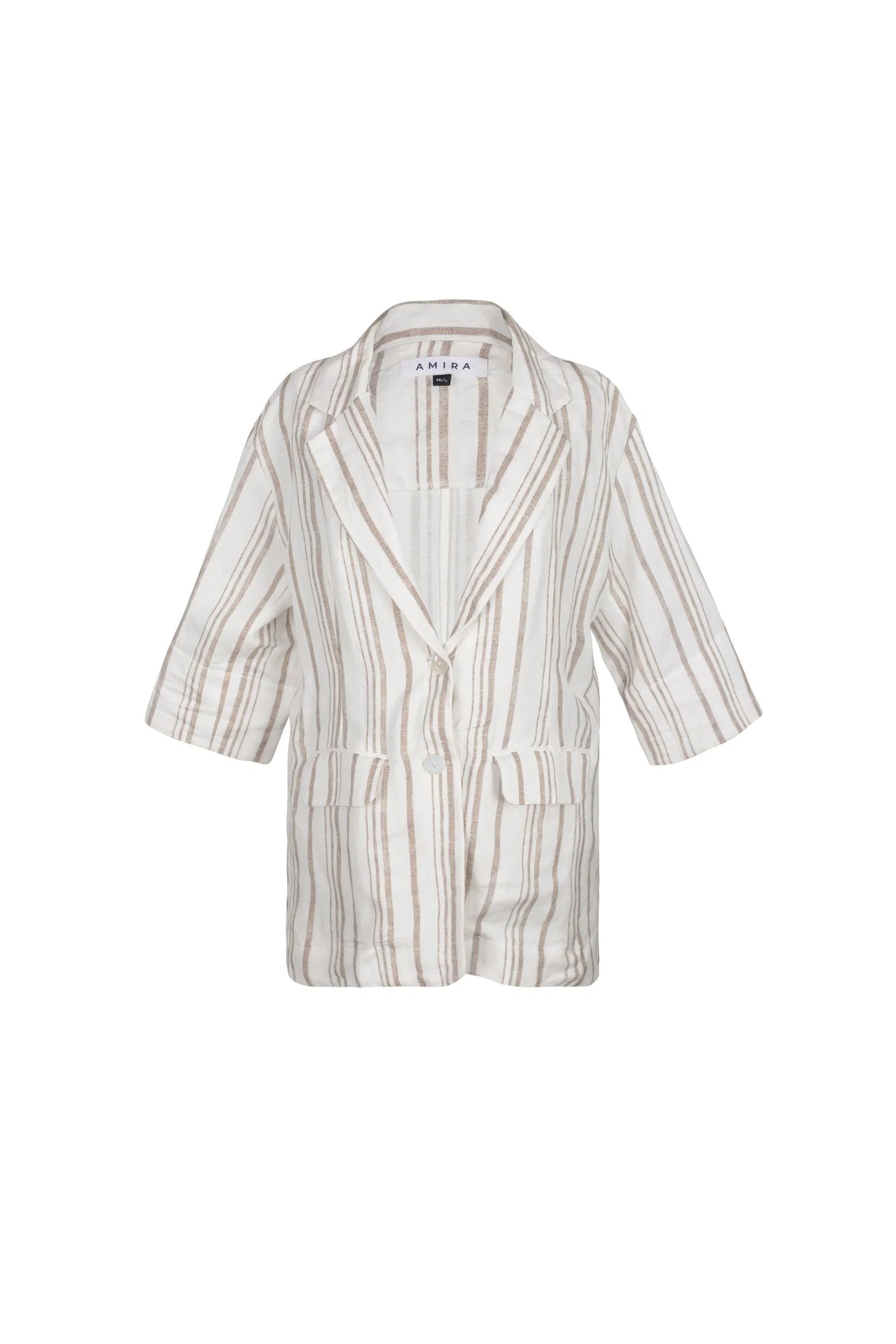 White Stripe Linen Blazer M/L Amira Collective