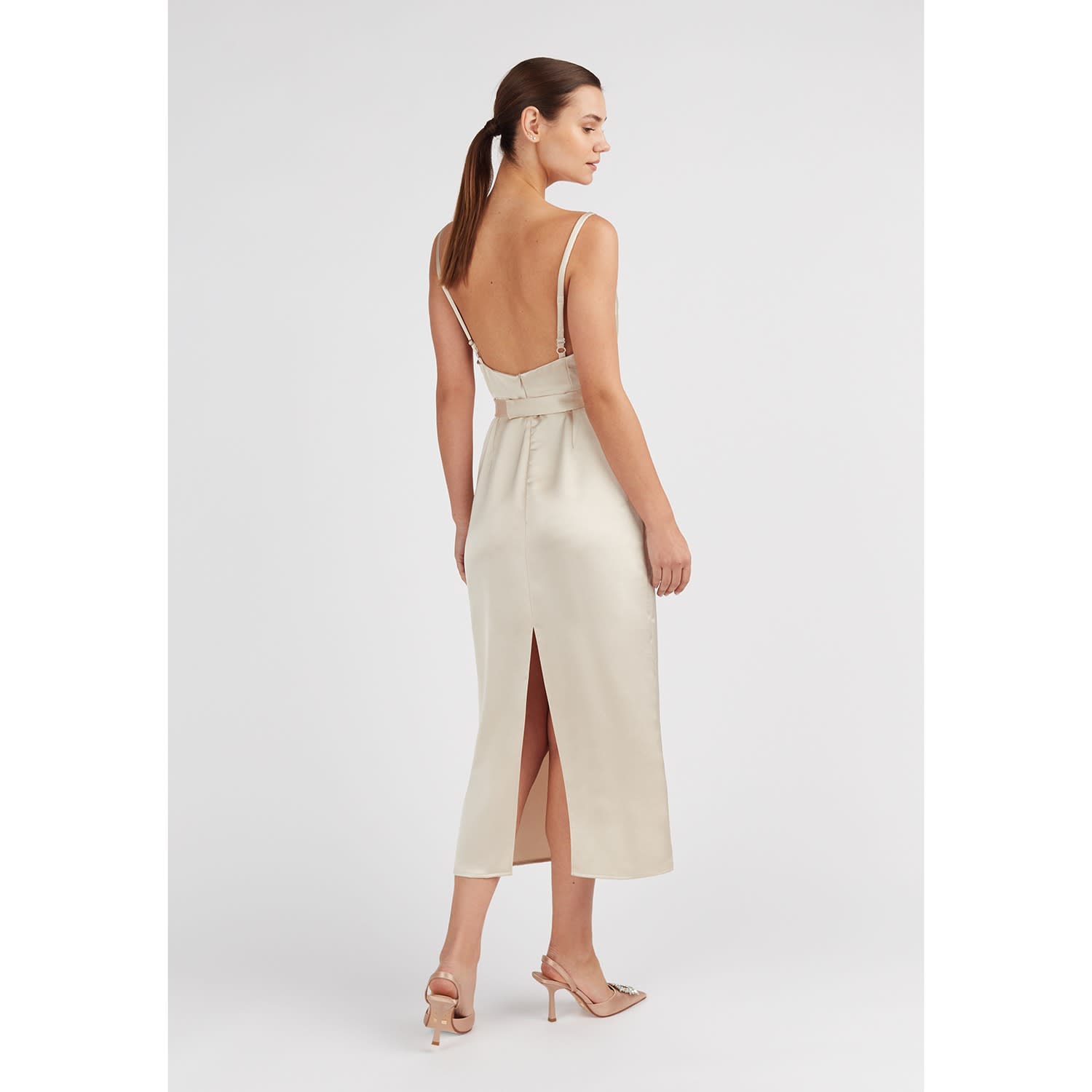 Undress Kamea Satin Cowl Neck Midi Dress - Beige