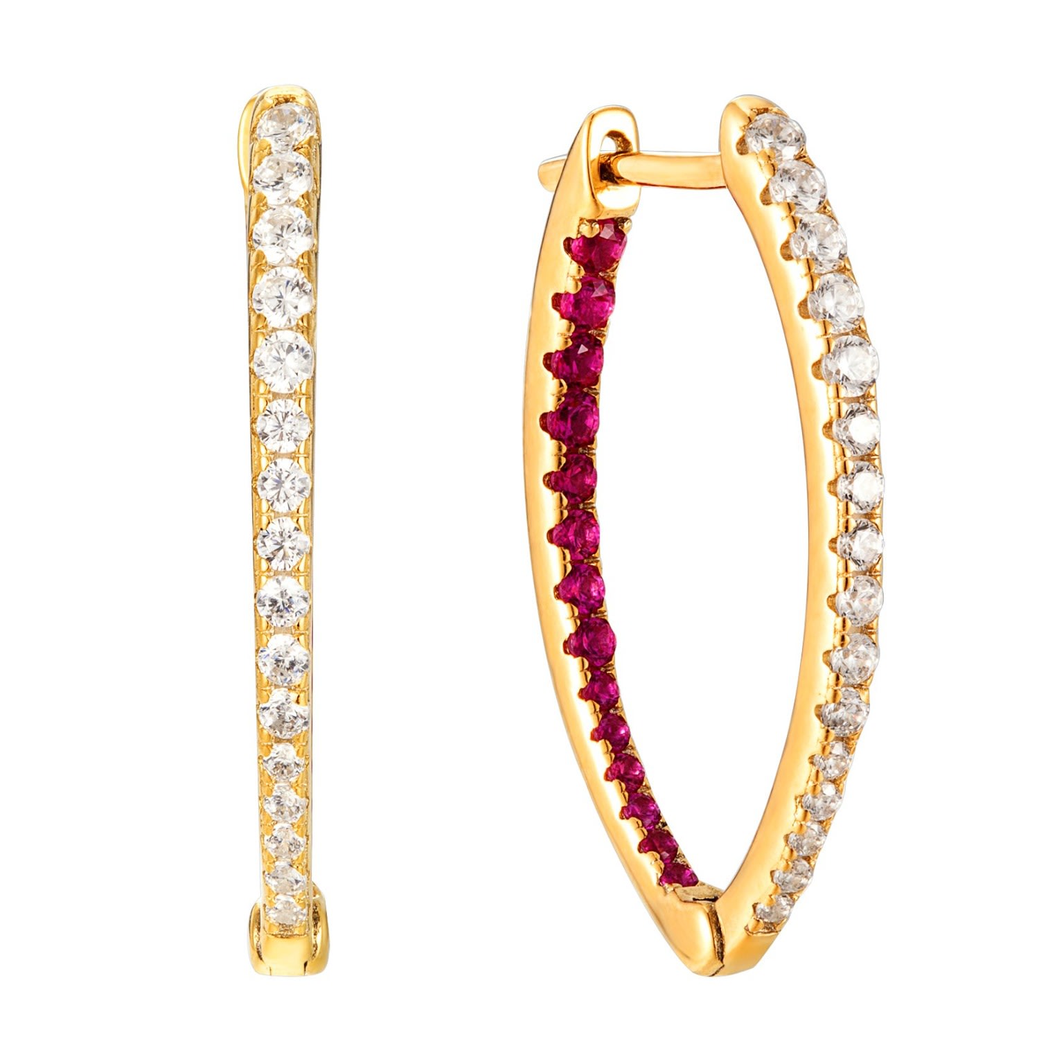 Women’s 22Ct Gold Vermeil Oval Ruby Cz Hoops Seol + Gold