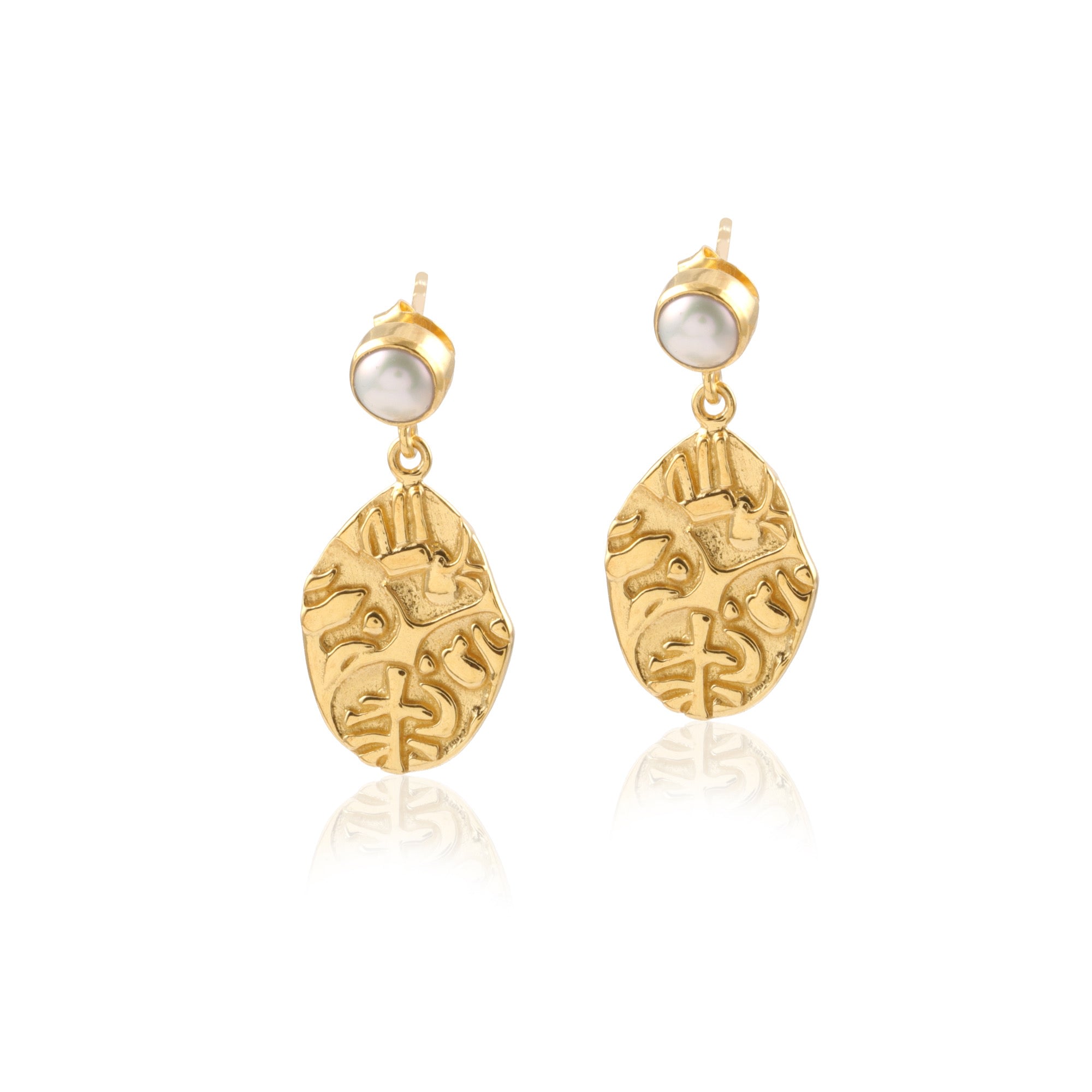 Sohavi Women's 22ct Gold Vermeil Ancient Coin & Pearl Earrings
