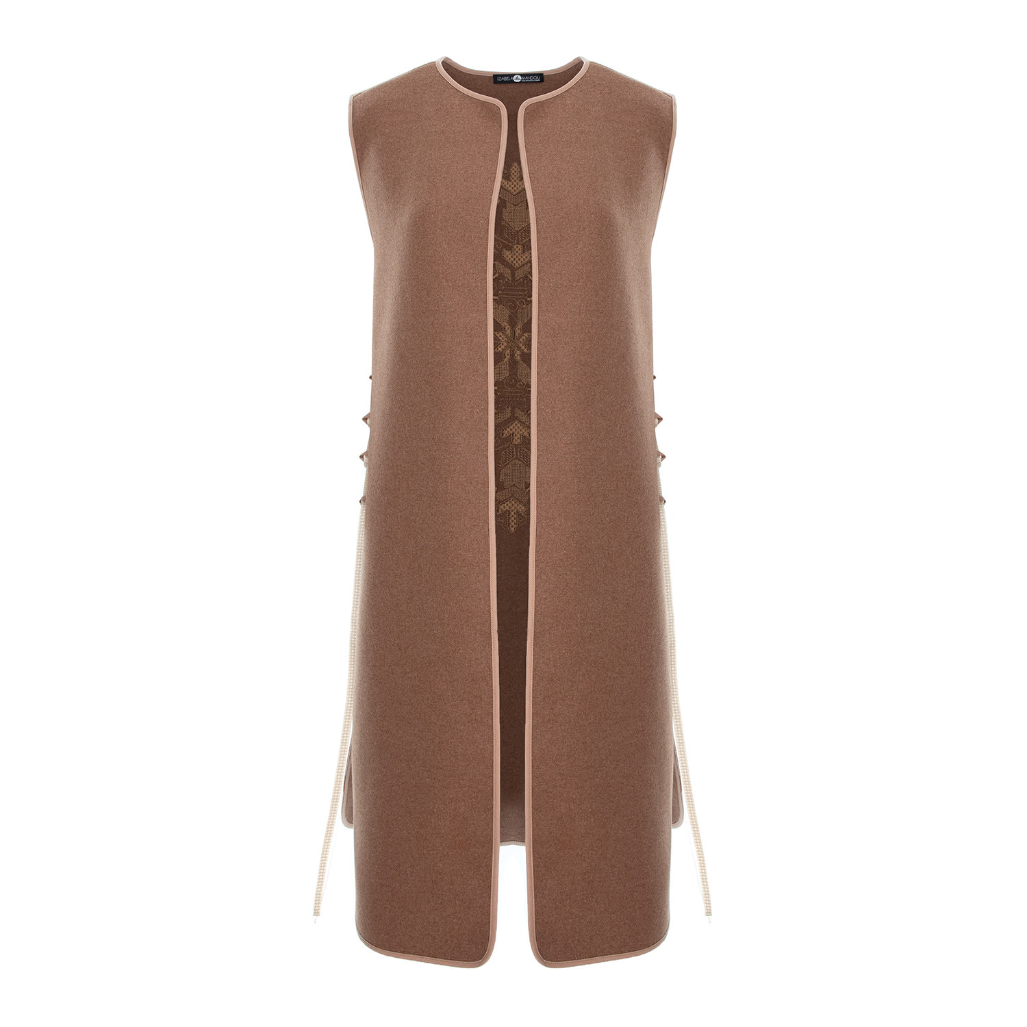 Izabela Mandoiu Women's Brown Long Camel Wool Vest With Copper Tree Of Life Embroidery