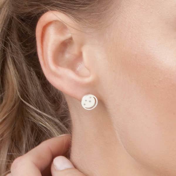 Neola Sterling Silver Eclipse Studs With White Topaz In White
