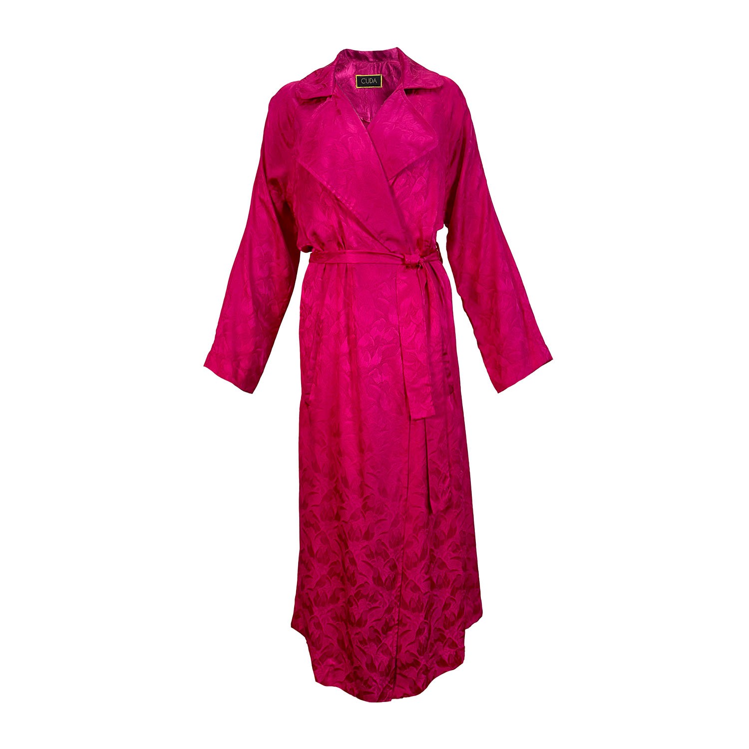 Women’s Pink / Purple Wine And Roses Silk Trench With Embossed Toucan Design Large Cuda