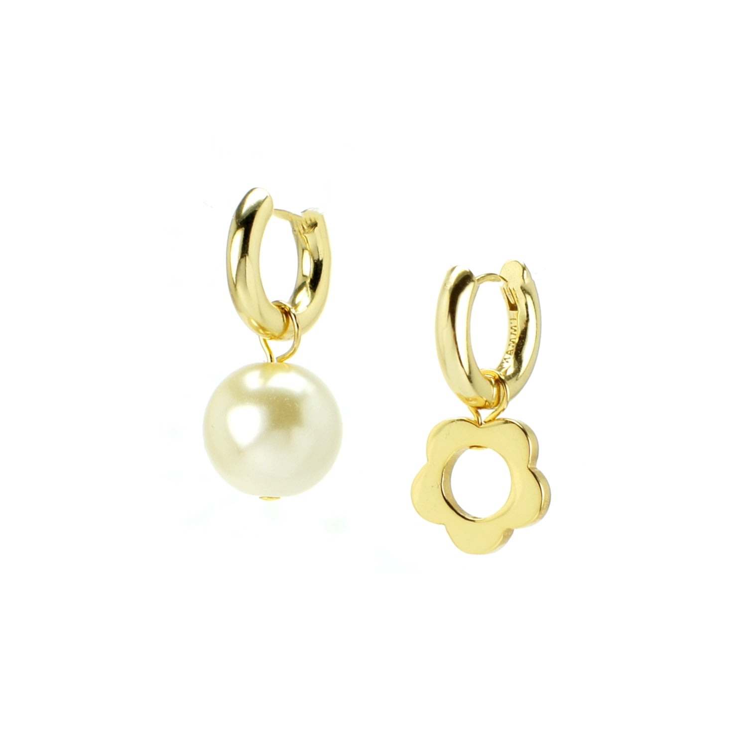 I'mmany London Women's Flower Power Mismatched Huggie Hoop Earrings, Gold Vermeil/sterling Silver In Gold