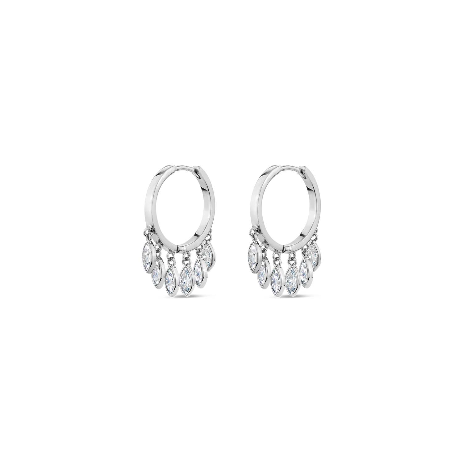 Sally Skoufis Women's White / Silver Natural Drop Huggie Earrings With Man Made Cz Diamond Stimulant In Sterling S In Multi
