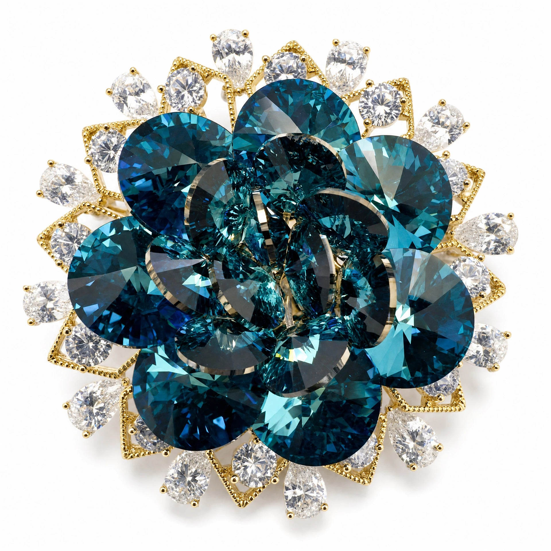 Women's Teal Crystal Layered Flower Brooch - Blue | Angel Barocco