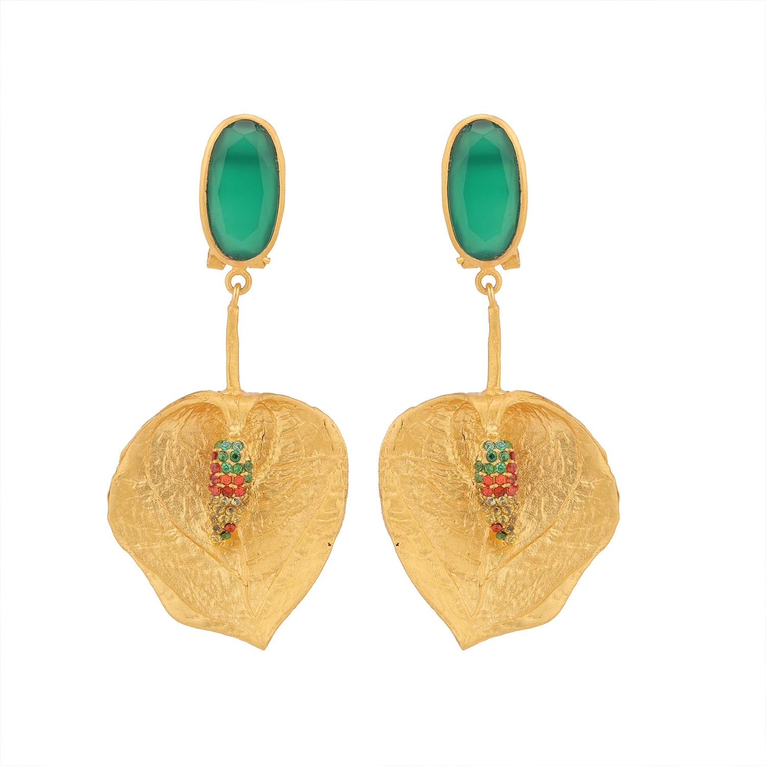 Women’s Gold / Green Anthurium Earrings Boheme Sg