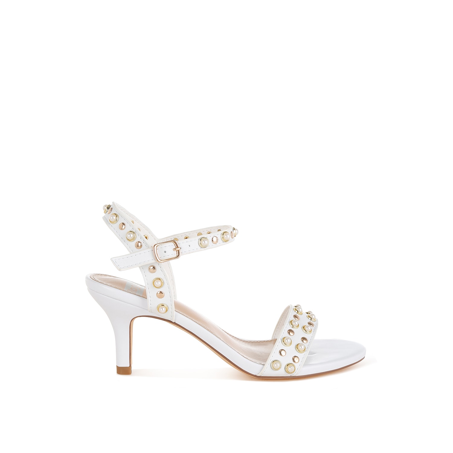 Rag & Co Women's Morosa Studded Real Leather Kitten Heel Sandals In White In White